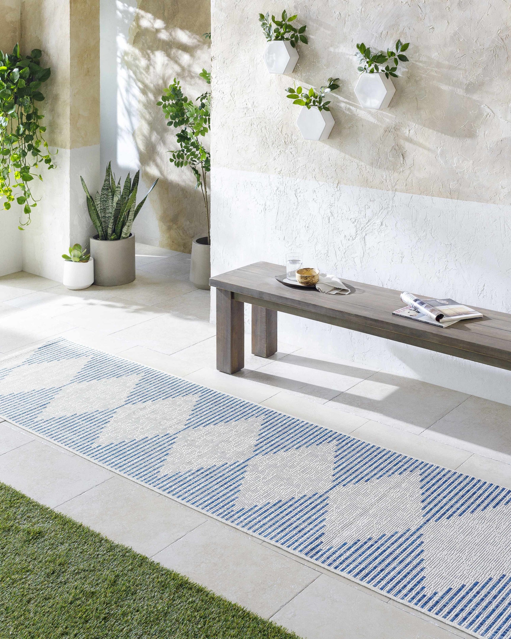 Stephan Blue & Cream Outdoor Rug - Ornate Home