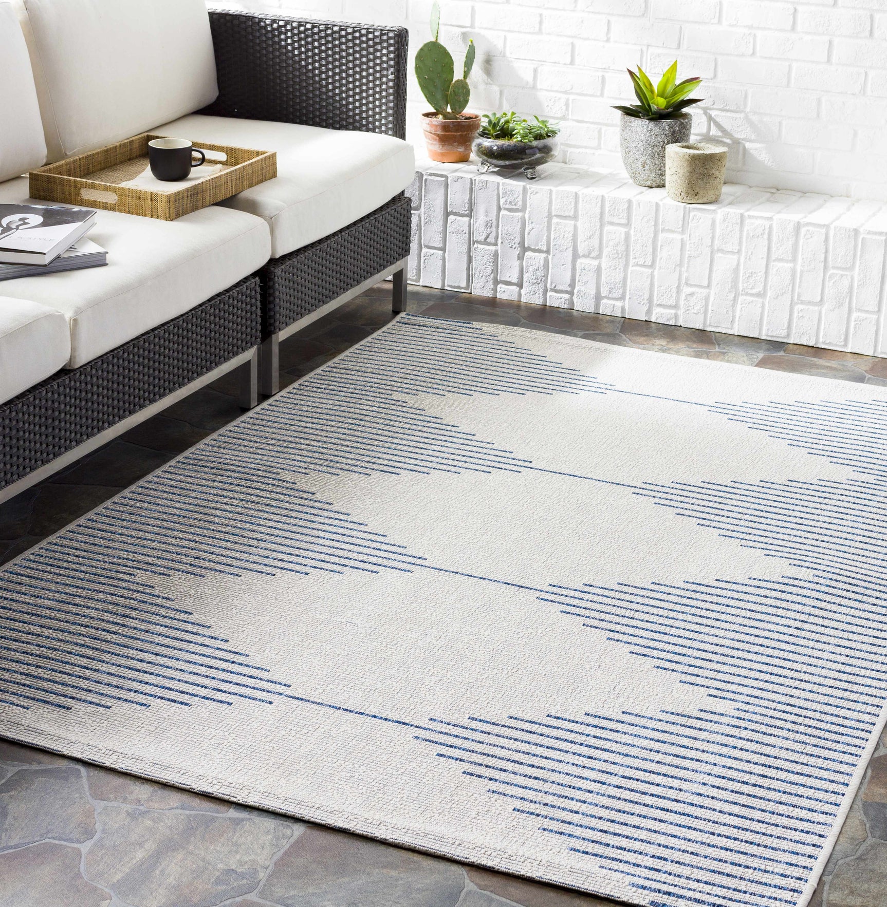 Stephan Blue & Cream Outdoor Rug - Ornate Home