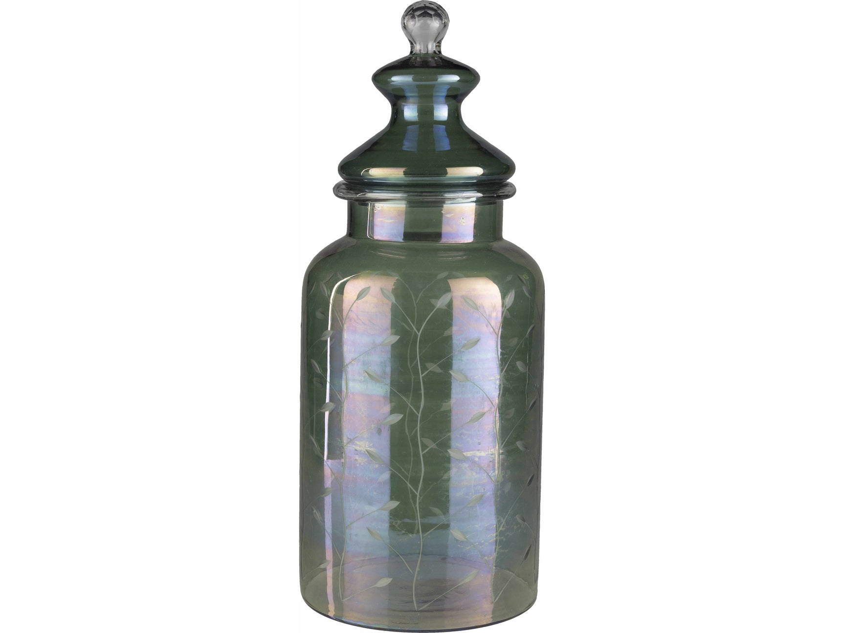 Stewartville Green Etched Glass Jar - Ornate Home