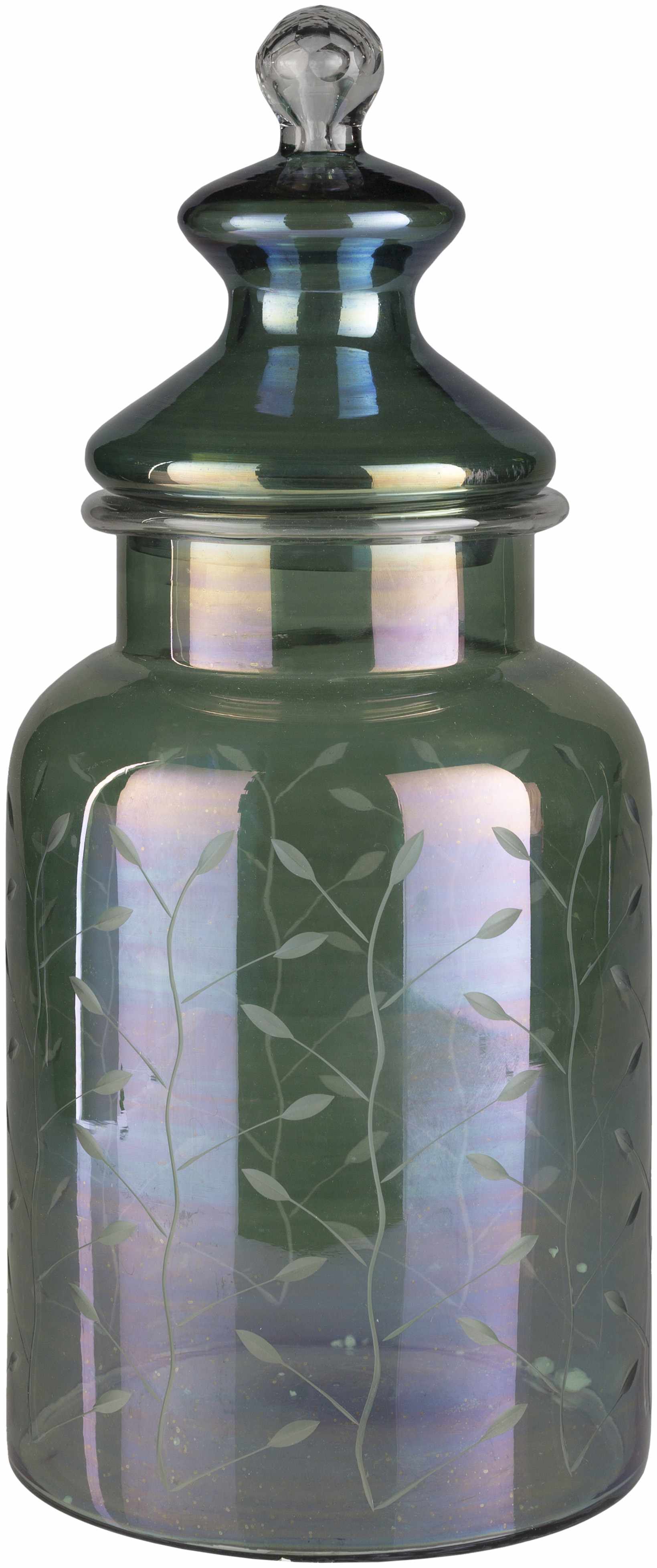 Stewartville Green Etched Glass Jar - Ornate Home