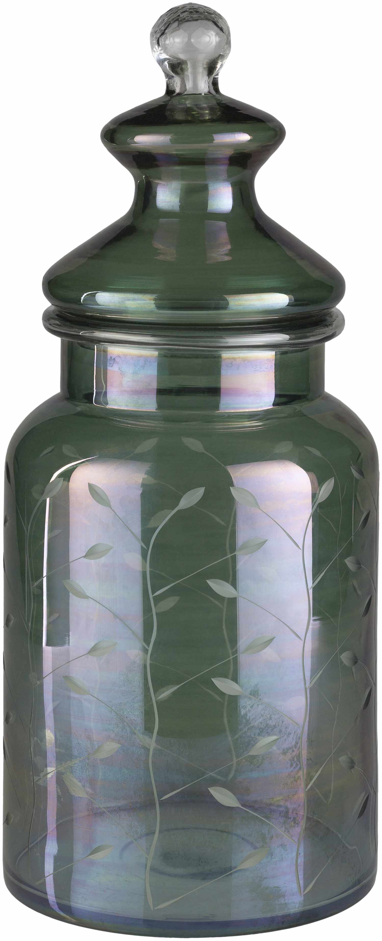 Stewartville Green Etched Glass Jar - Ornate Home