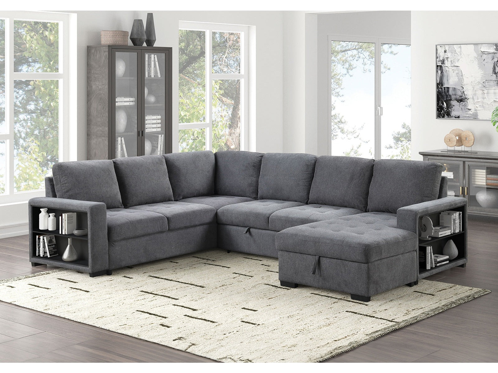 Stockwell Dark Gray Sleeper Sectional Sofa - Ornate Home
