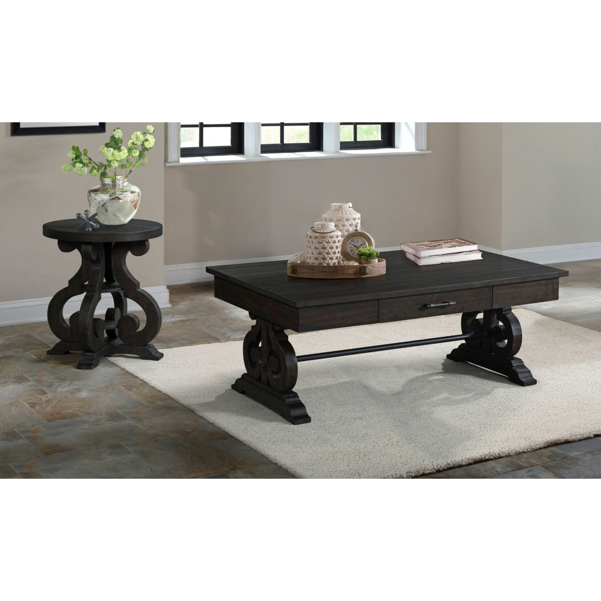 Stone Smokey Walnut 2-Piece Occasional Table Set - Ornate Home