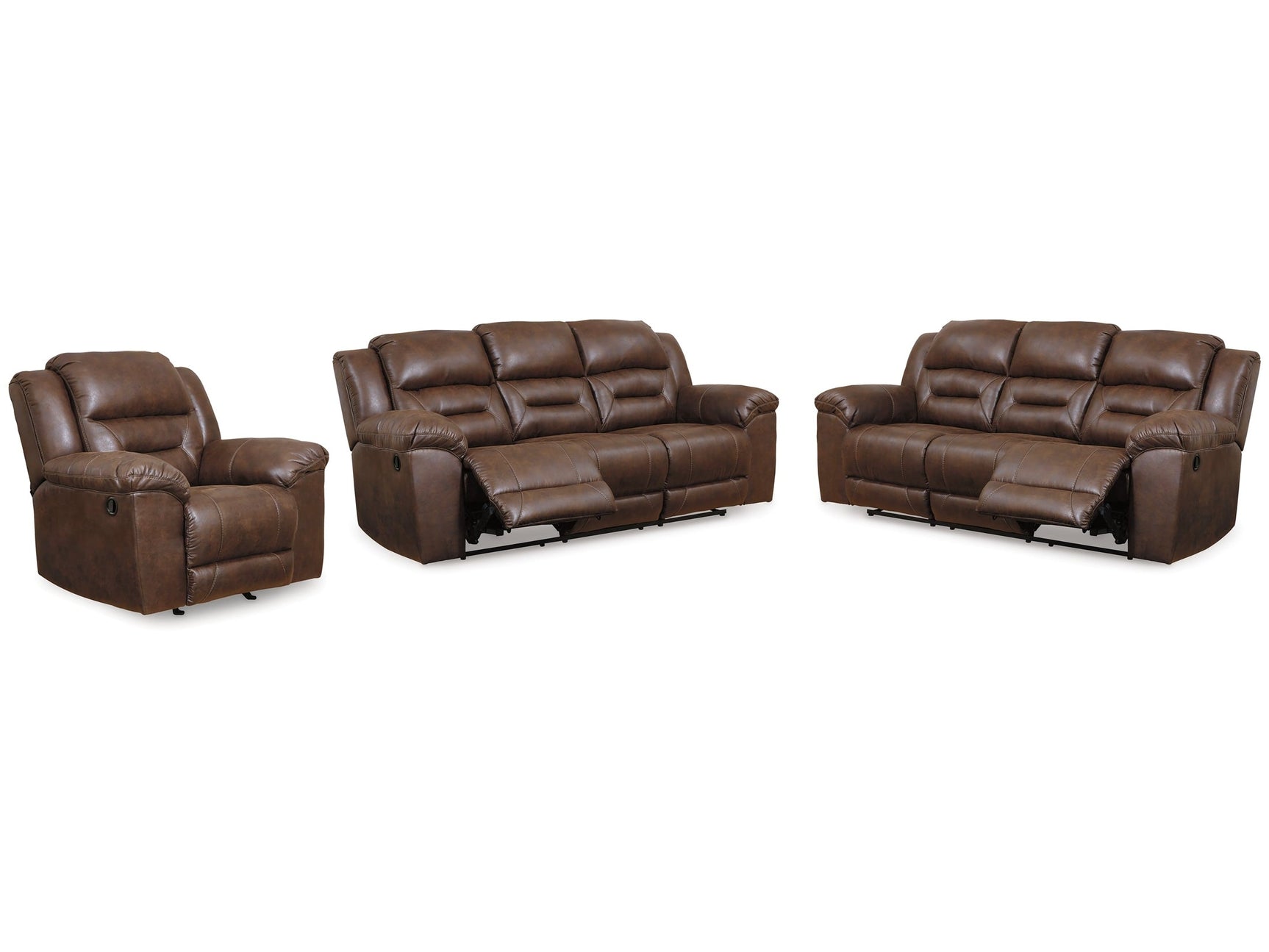 Stoneland Chocolate 2 Reclining Sofas and Recliner (Online Special Price) - Ornate Home