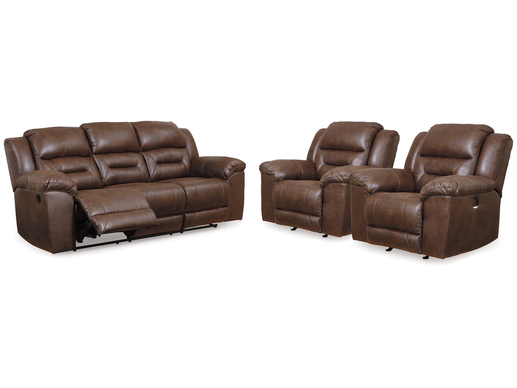 Stoneland Chocolate Reclining Sofa and 2 Power Recliners - Ornate Home