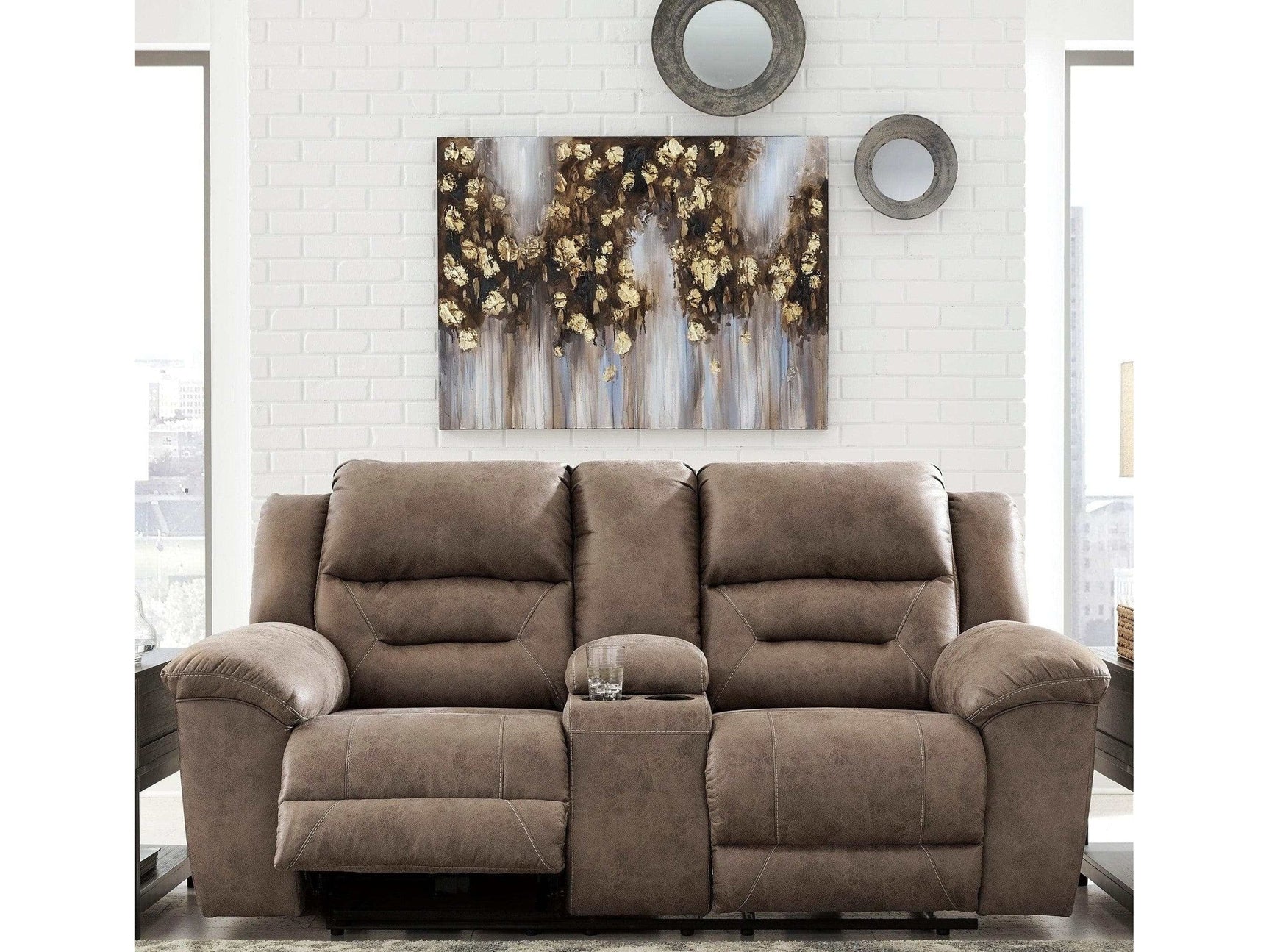 Stoneland Fossil Manual Reclining Loveseat w/ Console (Online Special Price) - Ornate Home