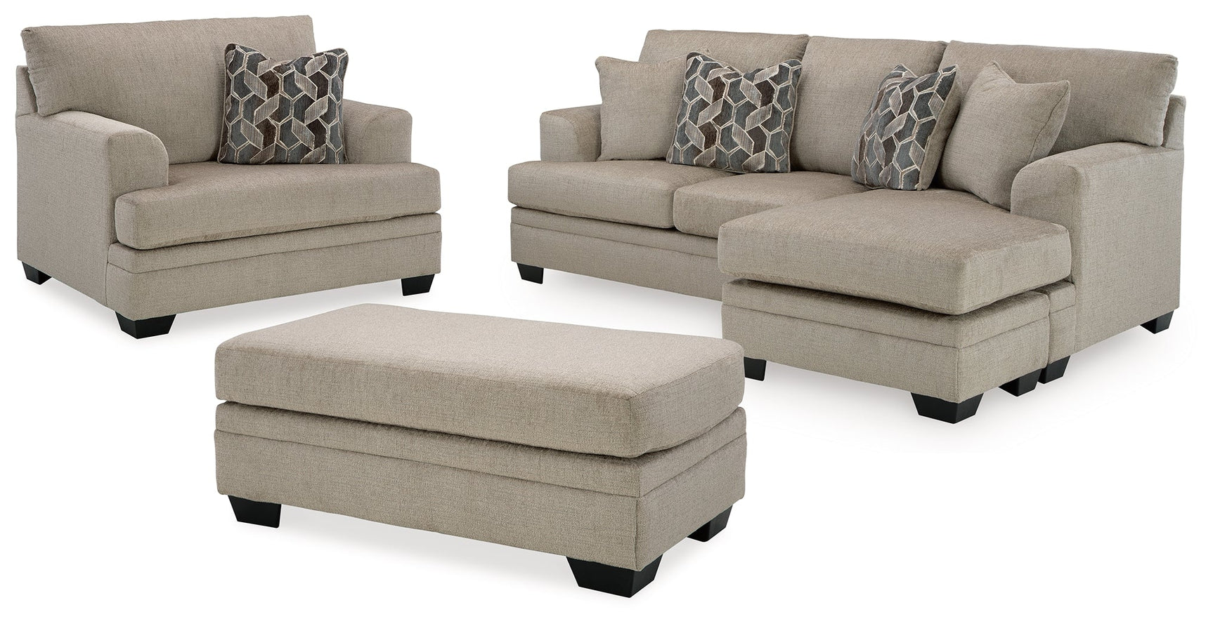 Stonemeade Taupe Sofa Chaise, Oversized Chair, and Ottoman - Ornate Home