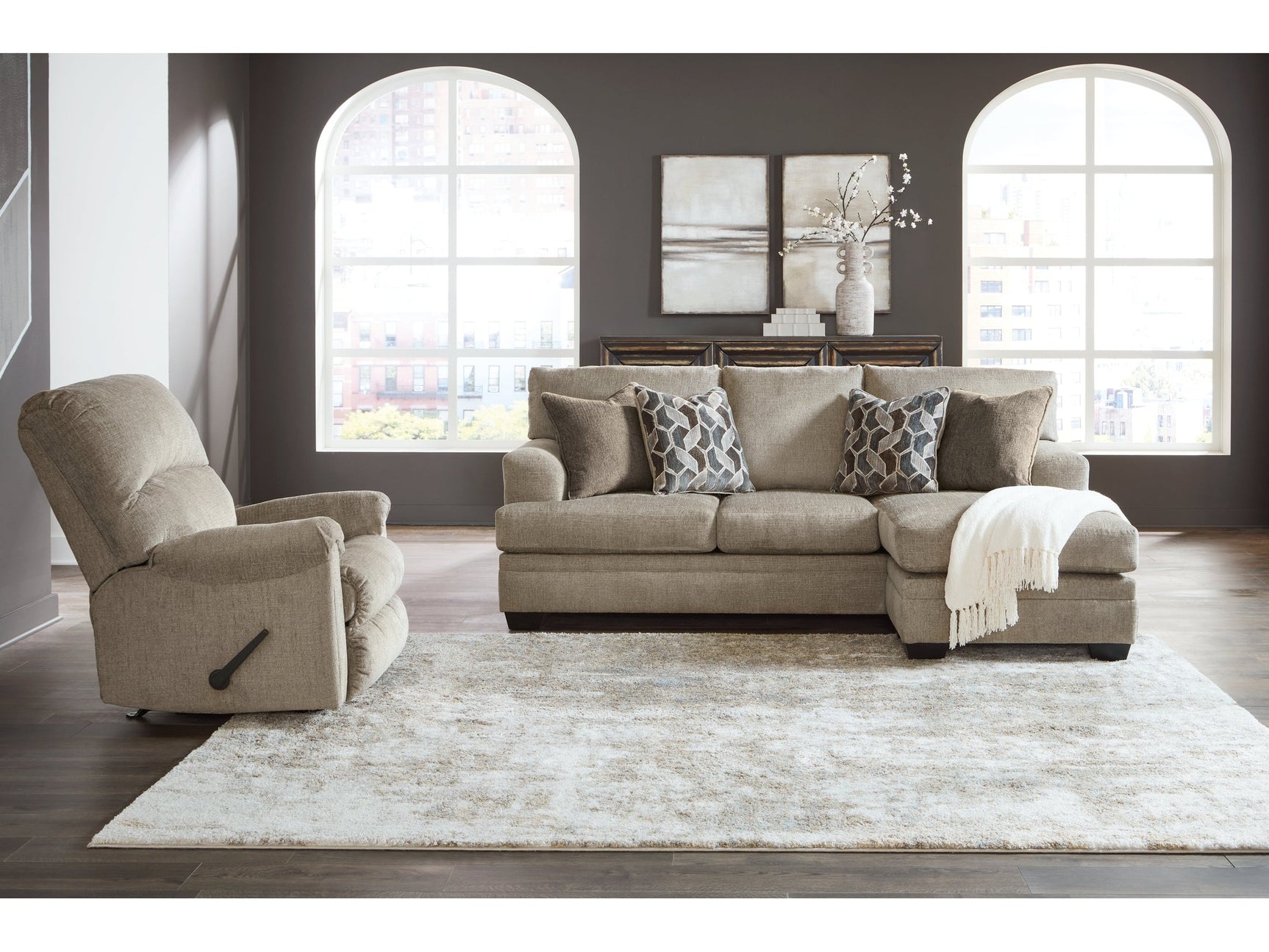 Stonemeade Taupe Sofa Chaise & Recliner (Online Special Price) - Ornate Home