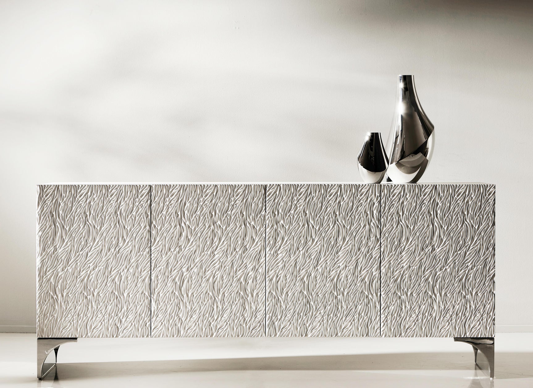 Stratum Polished Nickel/Fossil Buffet - Ornate Home