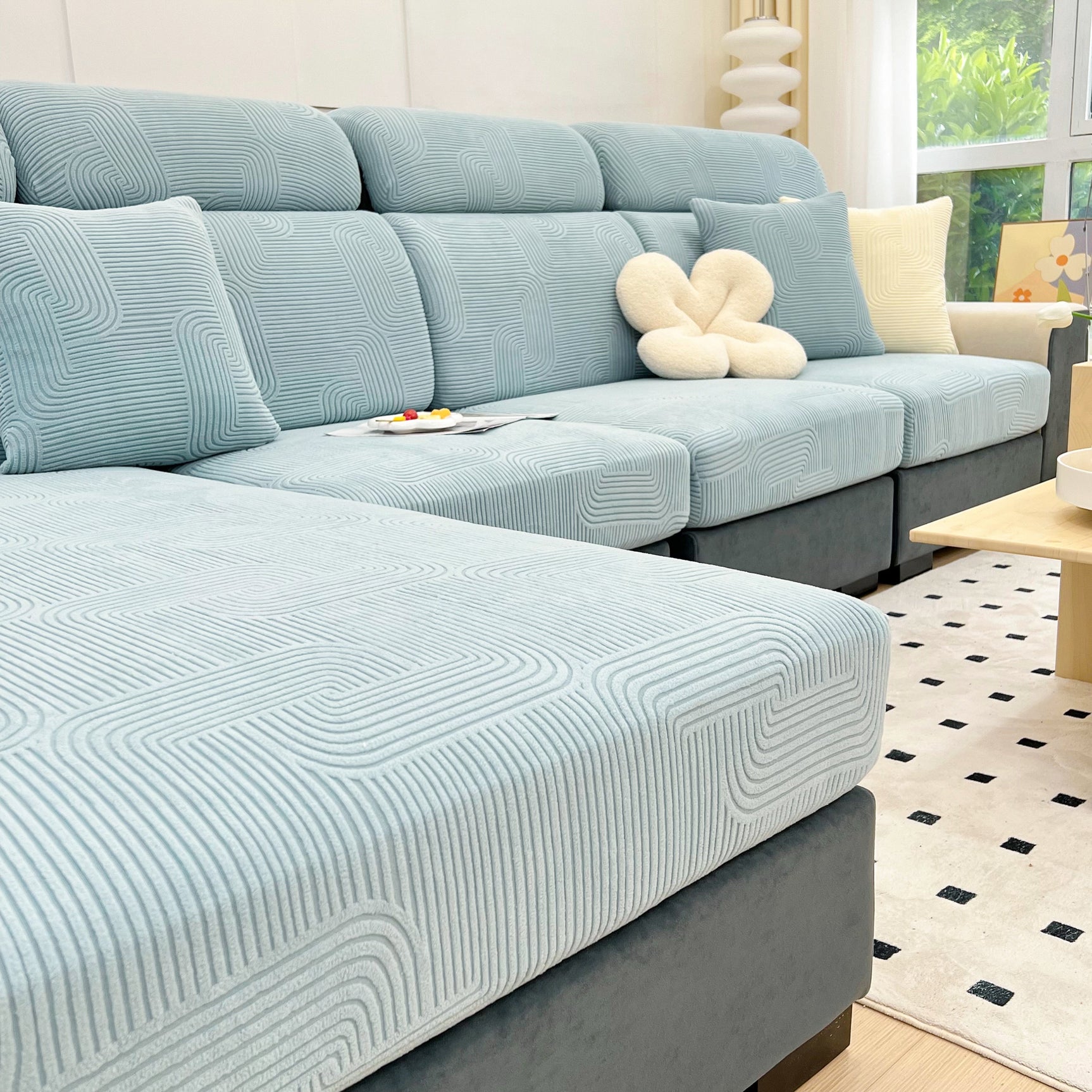 Stretch Couch Cushion Covers, Washable Chaise Lounge Sofa Slipcover, Elastic Furniture Protector for Pets, Kid - Ornate Home