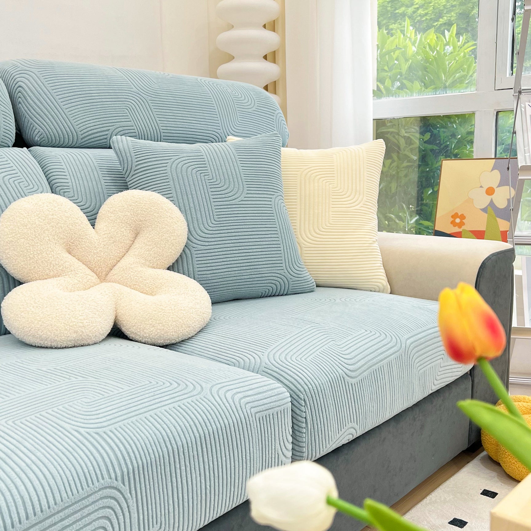 Stretch Couch Cushion Covers, Washable Chaise Lounge Sofa Slipcover, Elastic Furniture Protector for Pets, Kid - Ornate Home