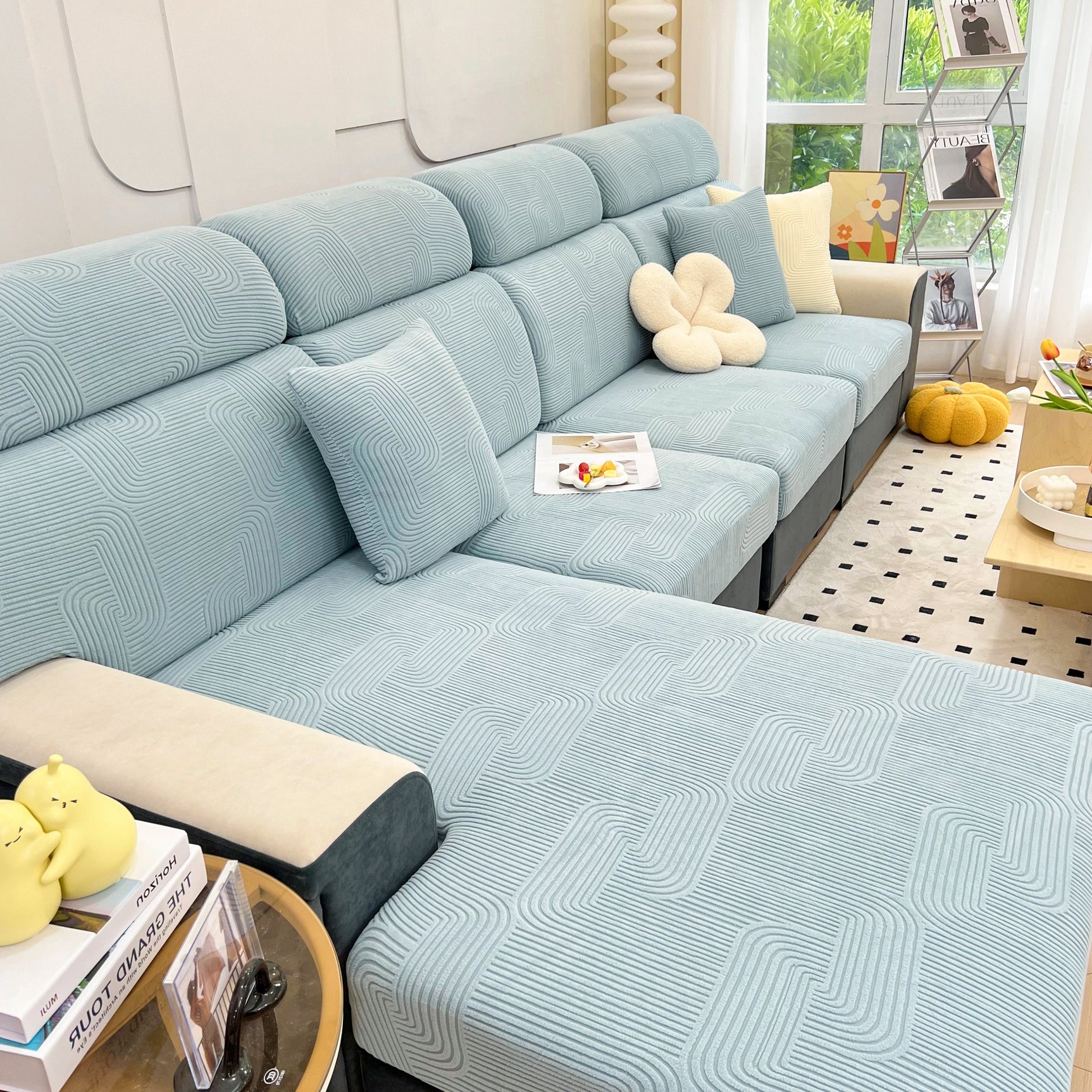 Stretch Couch Cushion Covers, Washable Chaise Lounge Sofa Slipcover, Elastic Furniture Protector for Pets, Kid - Ornate Home