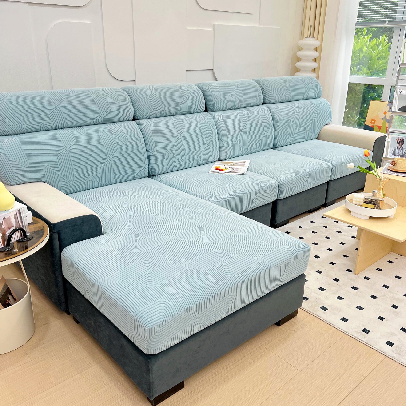 Stretch Couch Cushion Covers, Washable Chaise Lounge Sofa Slipcover, Elastic Furniture Protector for Pets, Kid - Ornate Home