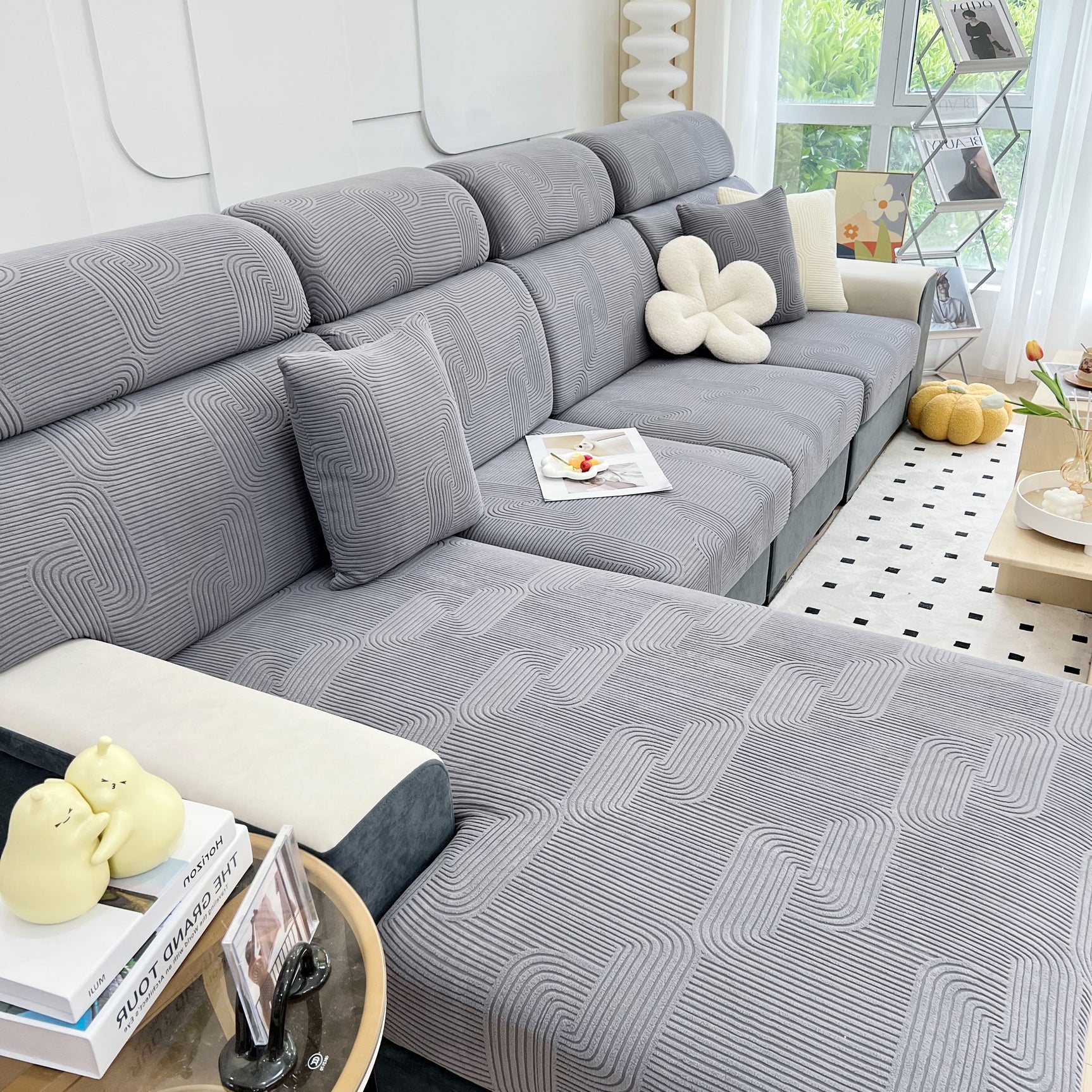 Stretch Couch Cushion Covers, Washable Chaise Lounge Sofa Slipcover, Elastic Furniture Protector for Pets, Kid - Ornate Home