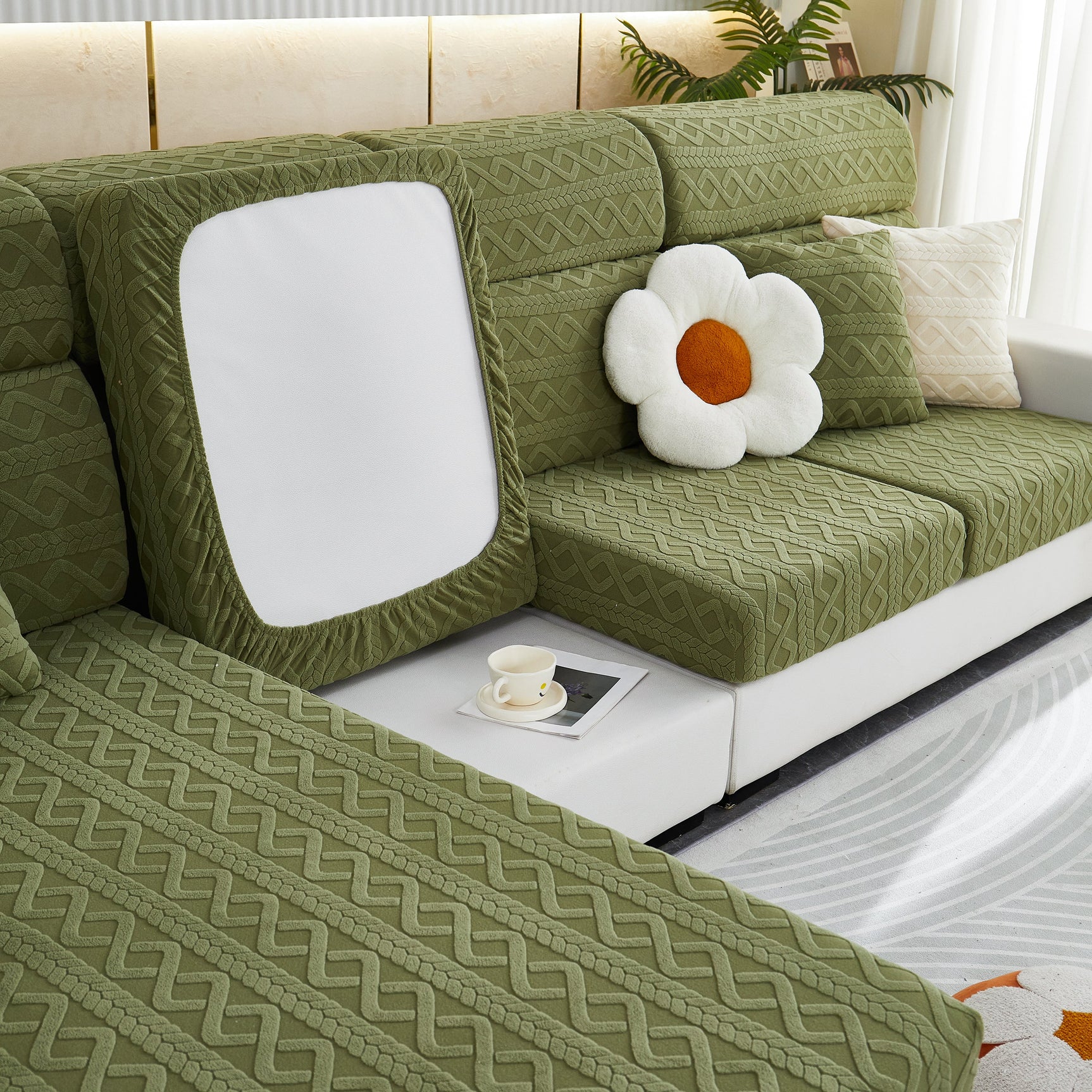 Stretch Couch Seat Cushion Covers, Sofa Slipcover Sofa Cover Soft Flexibility with Elastic Bottom - Ornate Home