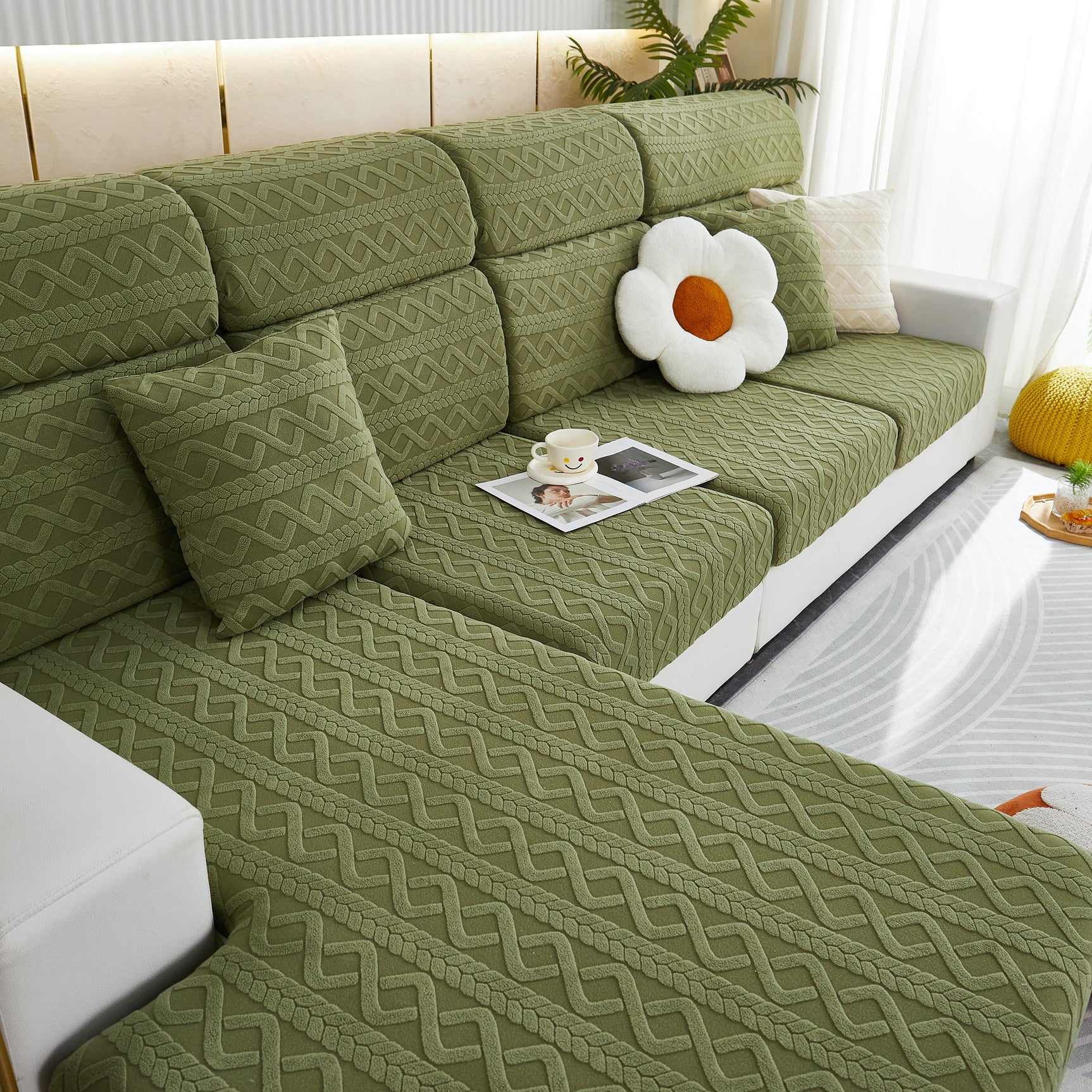 Stretch Couch Seat Cushion Covers, Sofa Slipcover Sofa Cover Soft Flexibility with Elastic Bottom - Ornate Home