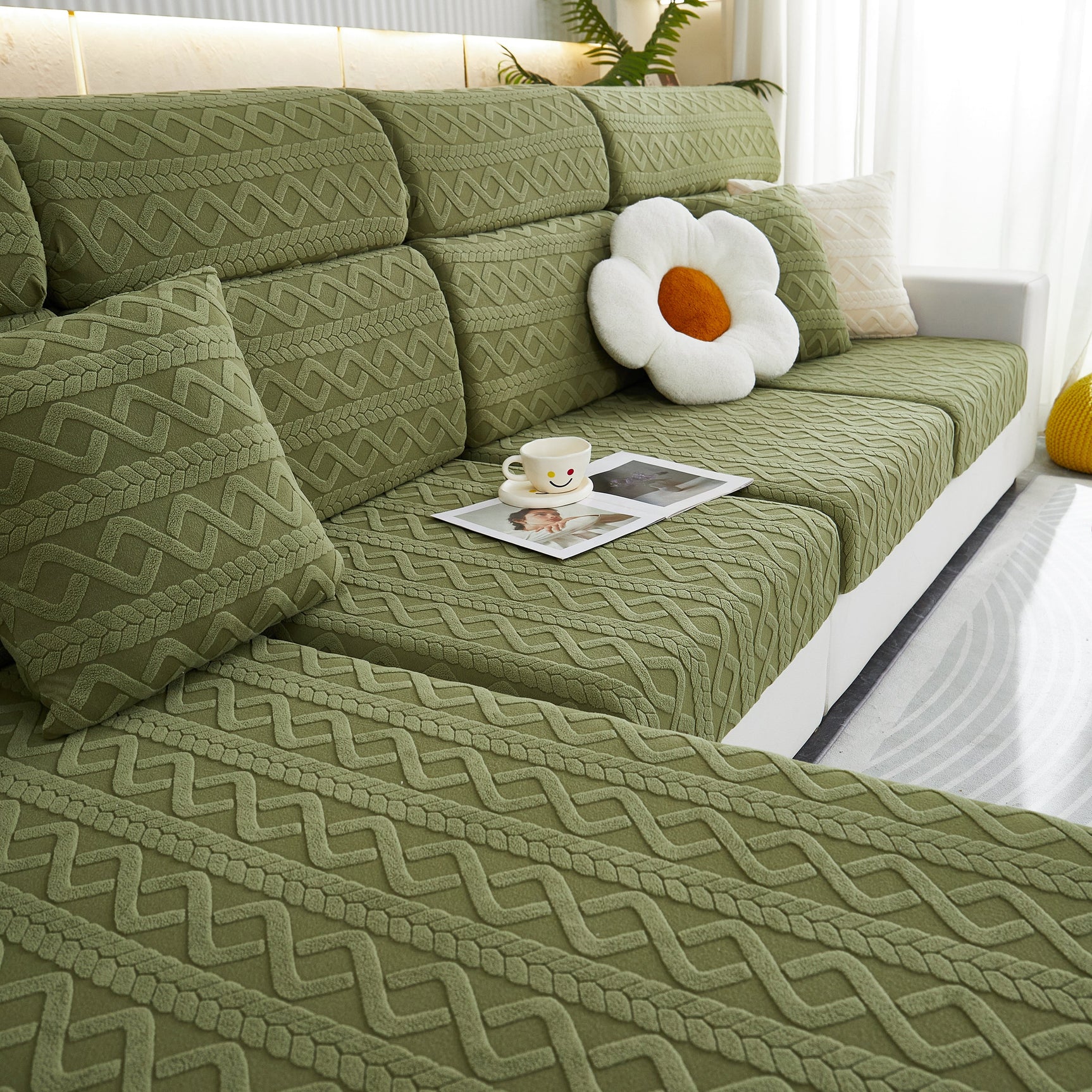 Stretch Couch Seat Cushion Covers, Sofa Slipcover Sofa Cover Soft Flexibility with Elastic Bottom - Ornate Home