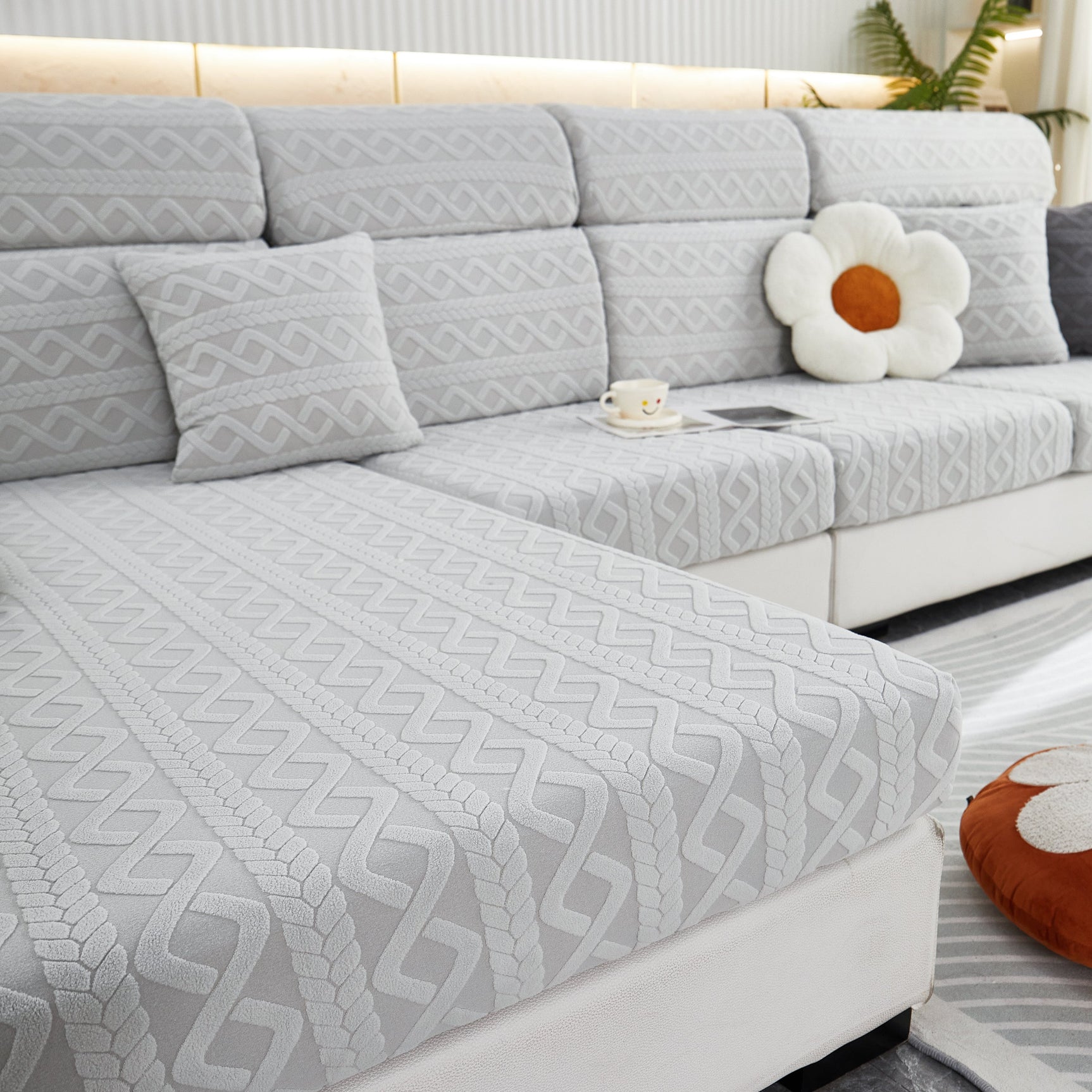 Stretch Couch Seat Cushion Covers, Sofa Slipcover Sofa Cover Soft Flexibility with Elastic Bottom - Ornate Home