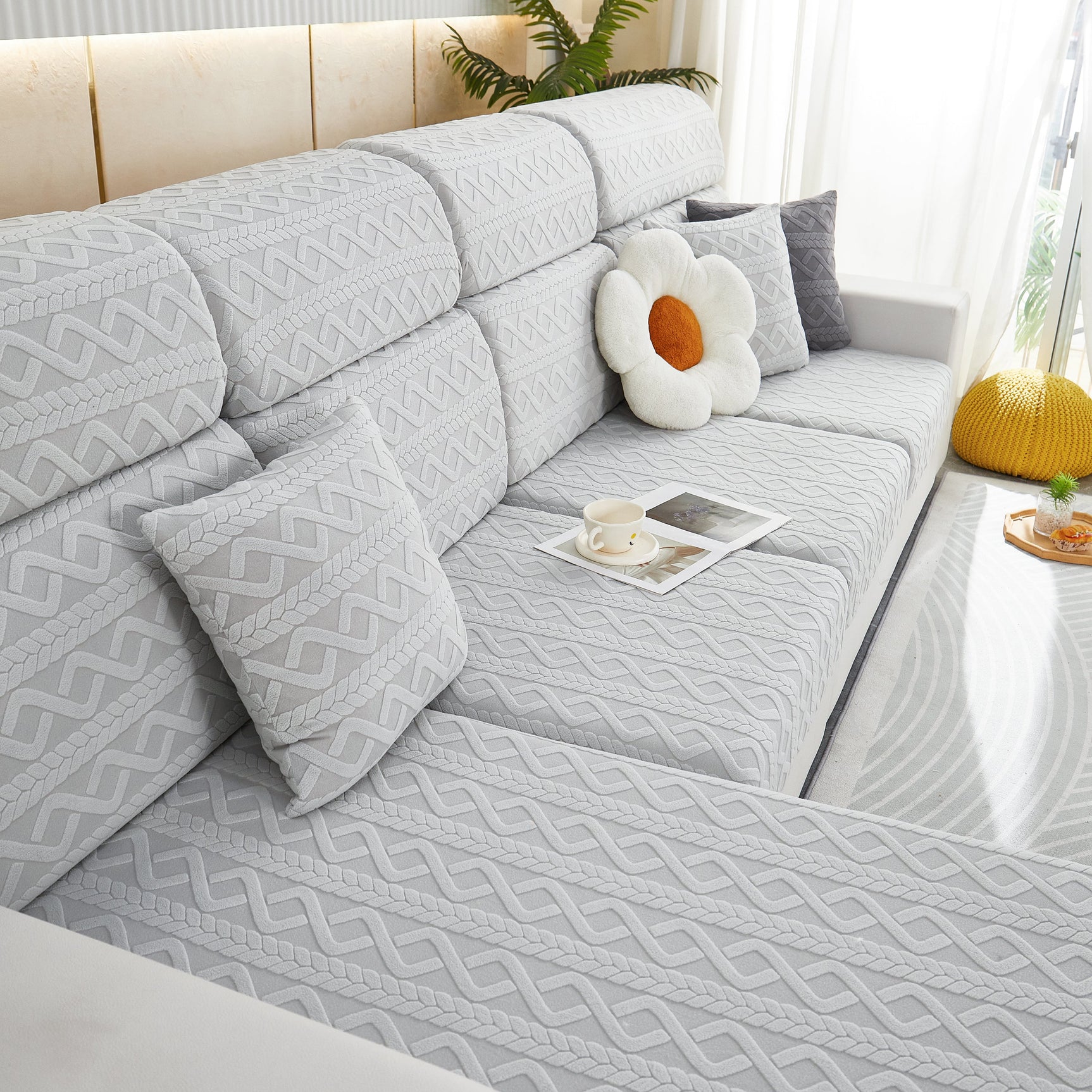 Stretch Couch Seat Cushion Covers, Sofa Slipcover Sofa Cover Soft Flexibility with Elastic Bottom - Ornate Home