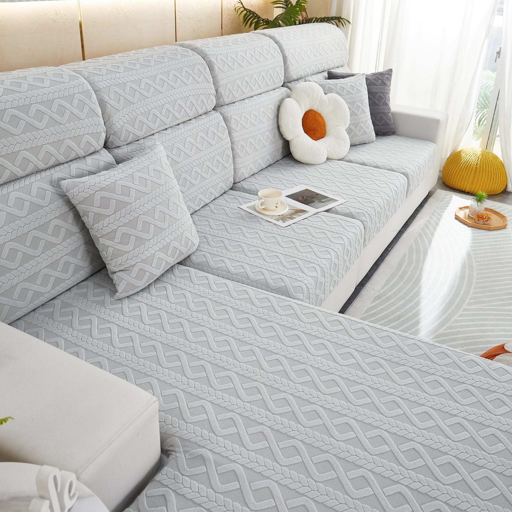 Stretch Couch Seat Cushion Covers, Sofa Slipcover Sofa Cover Soft Flexibility with Elastic Bottom - Ornate Home