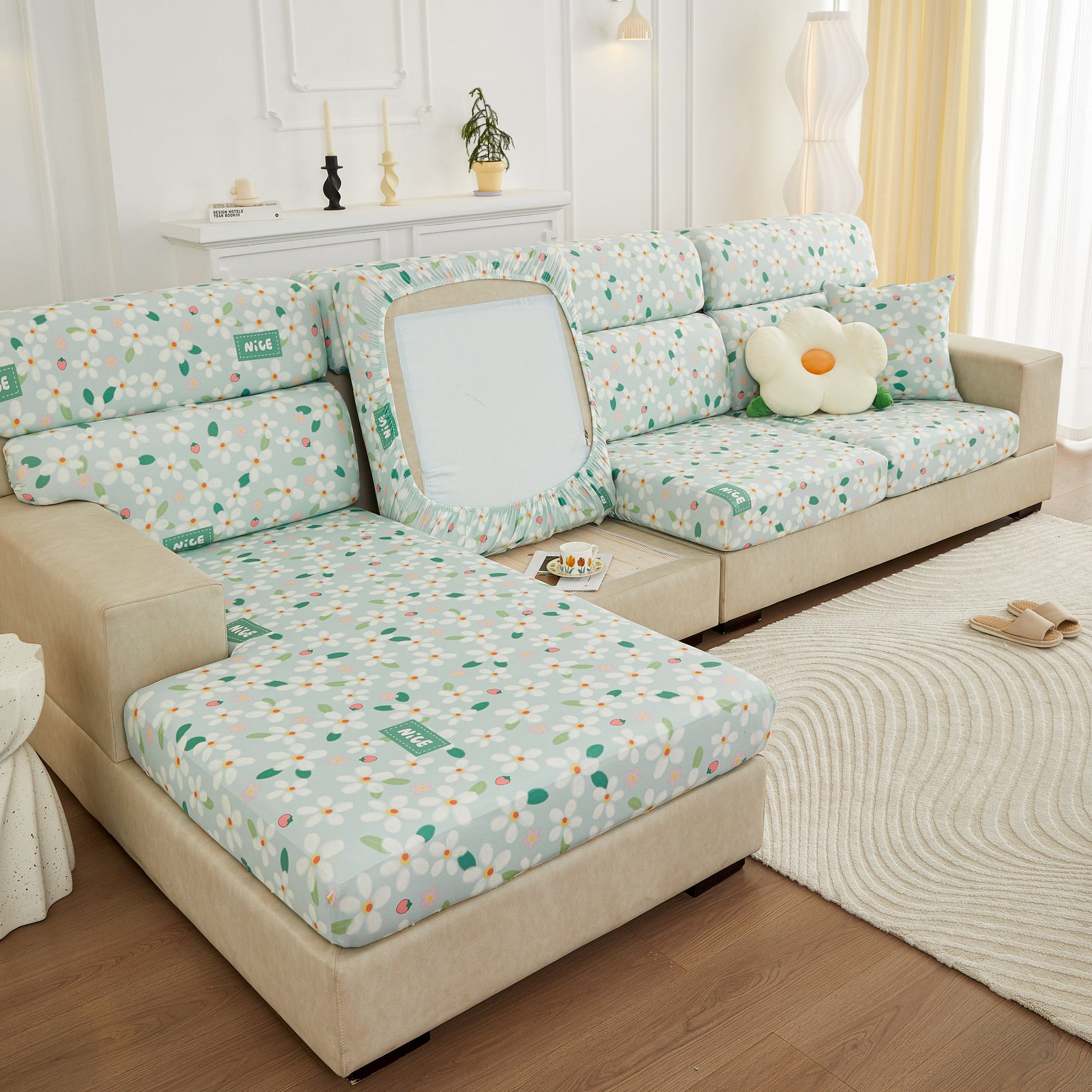 Stretch Individual Cushion Slipcovers, Furniture Protector with Elastic Bottom, Couch Cover Replacement - Ornate Home