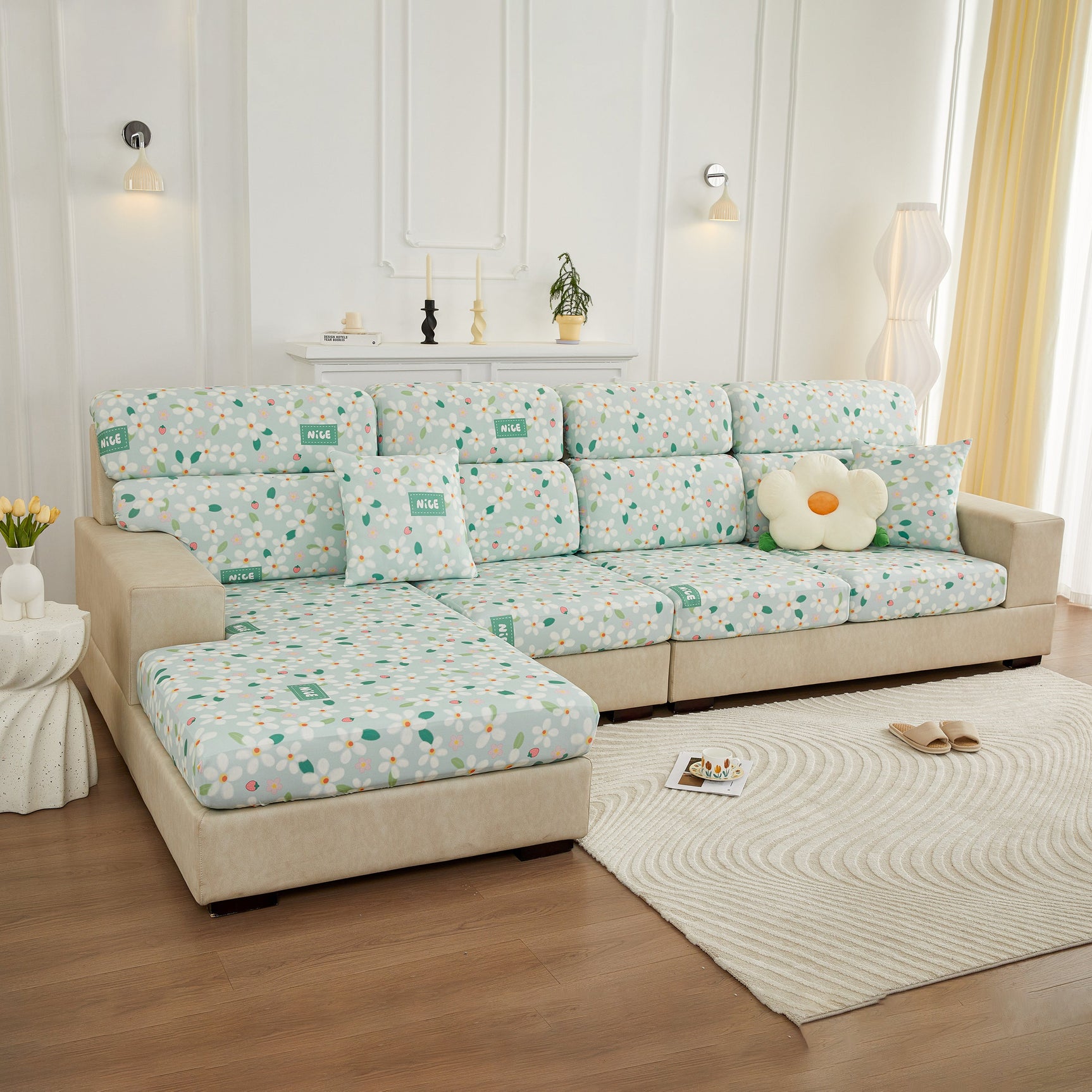 Stretch Individual Cushion Slipcovers, Furniture Protector with Elastic Bottom, Couch Cover Replacement - Ornate Home