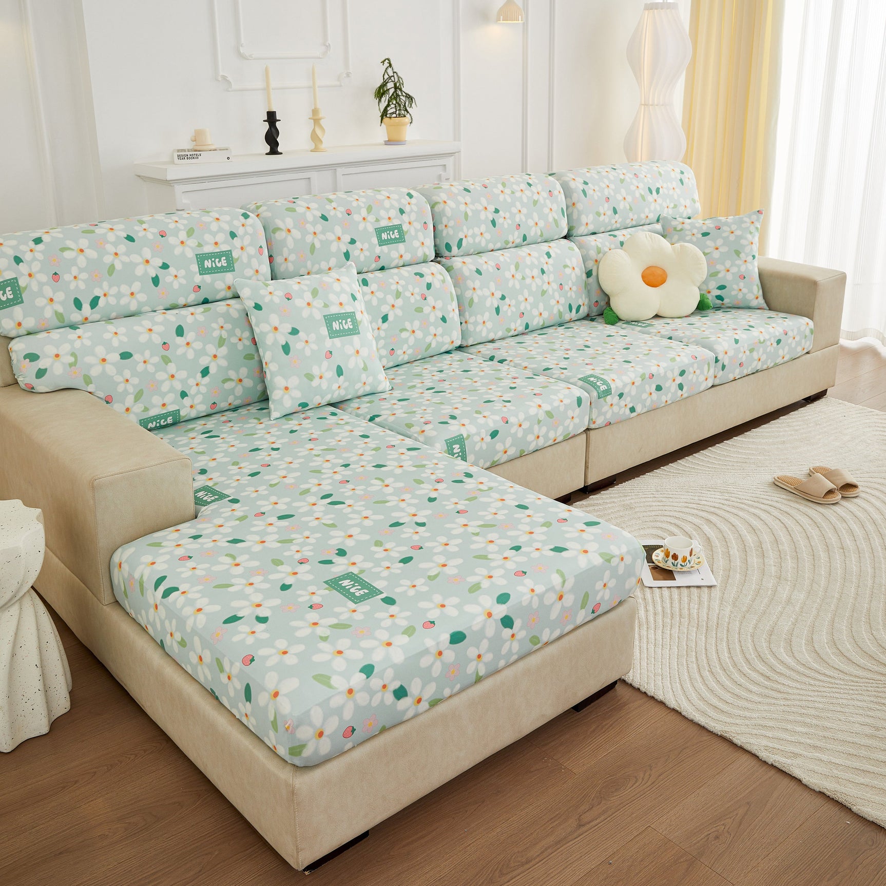 Stretch Individual Cushion Slipcovers, Furniture Protector with Elastic Bottom, Couch Cover Replacement - Ornate Home