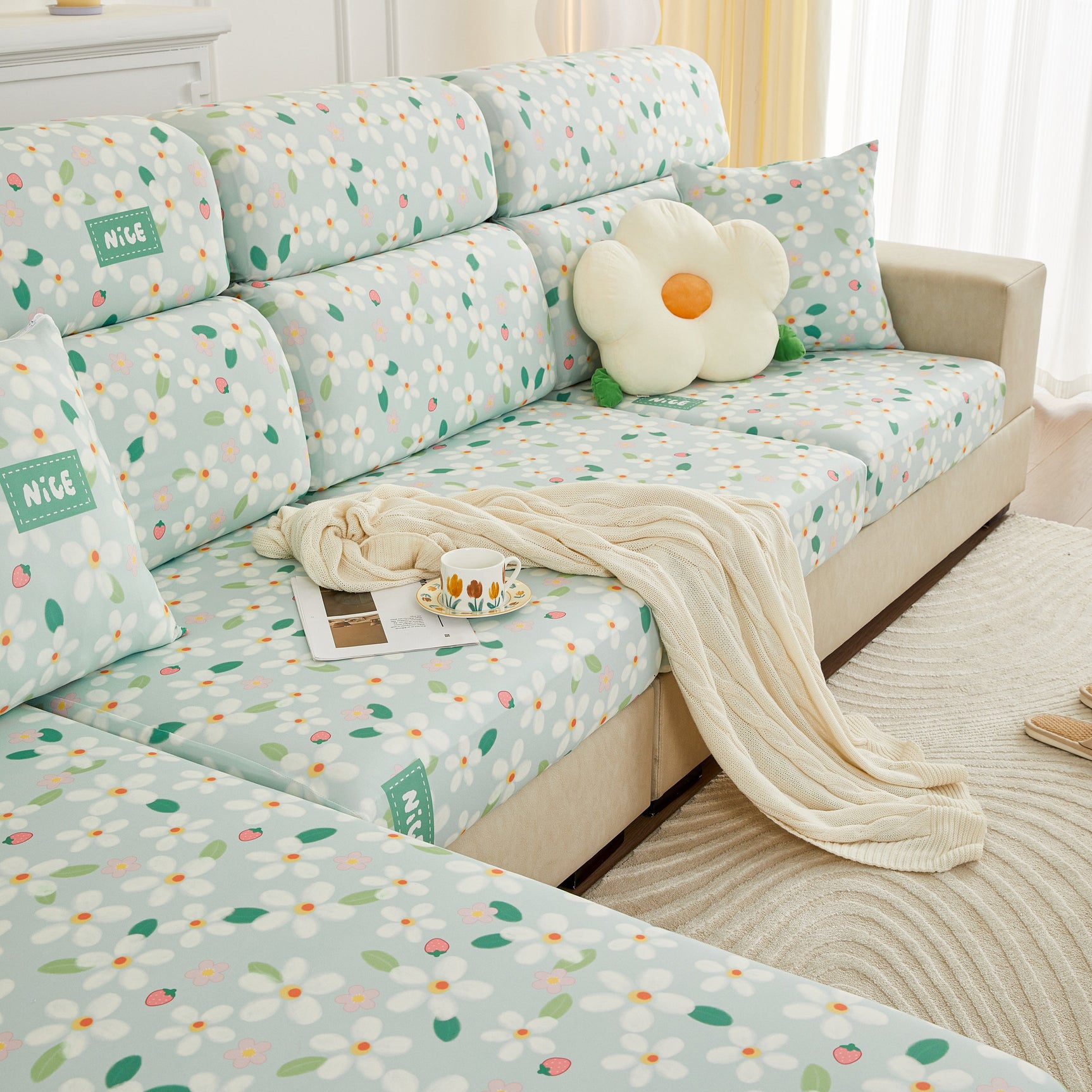 Stretch Individual Cushion Slipcovers, Furniture Protector with Elastic Bottom, Couch Cover Replacement - Ornate Home