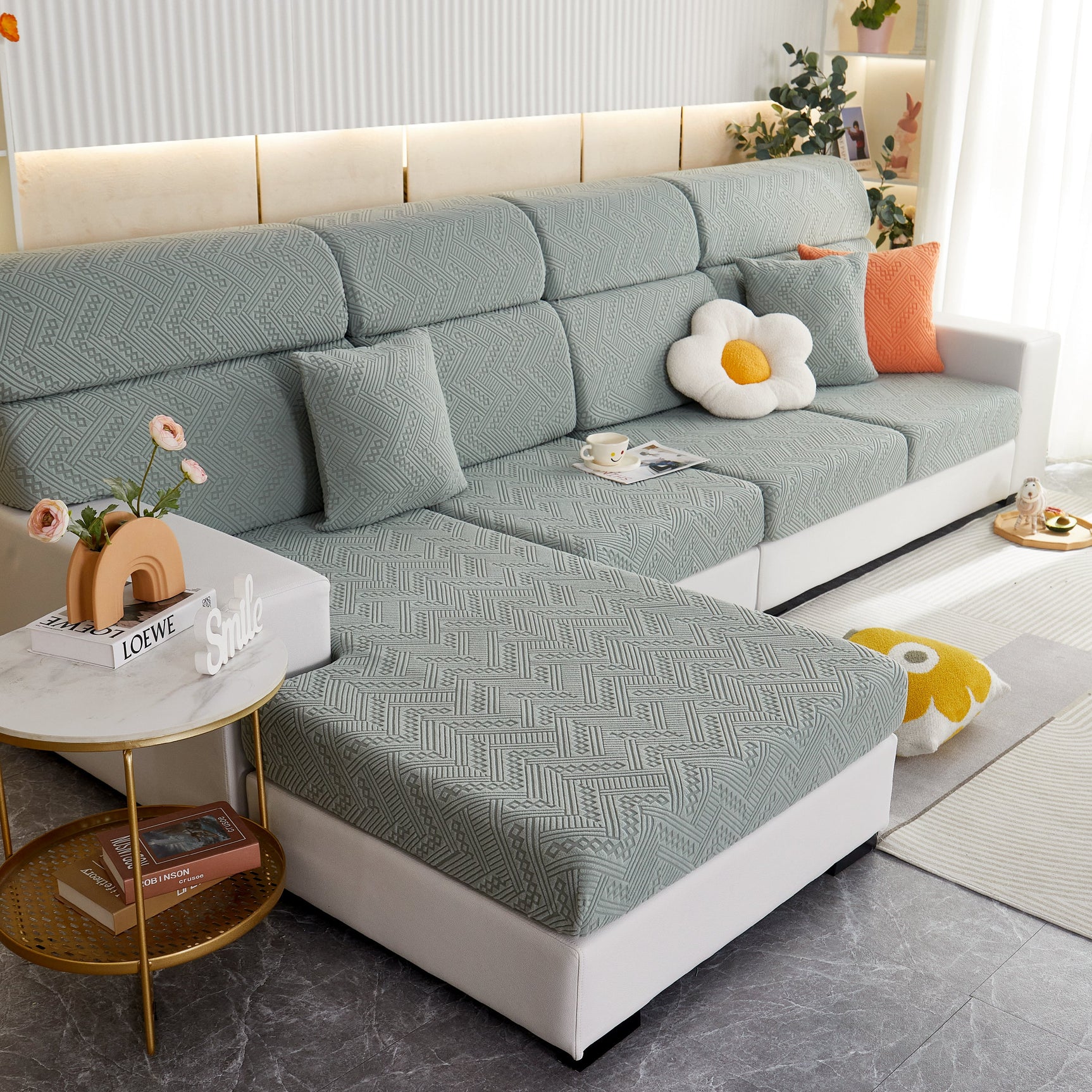 Stretch Jacquard Fleece Settee Cushion Covers, Stylish Non Slip Couch Cushion Covers for Sectional Sofas - Ornate Home