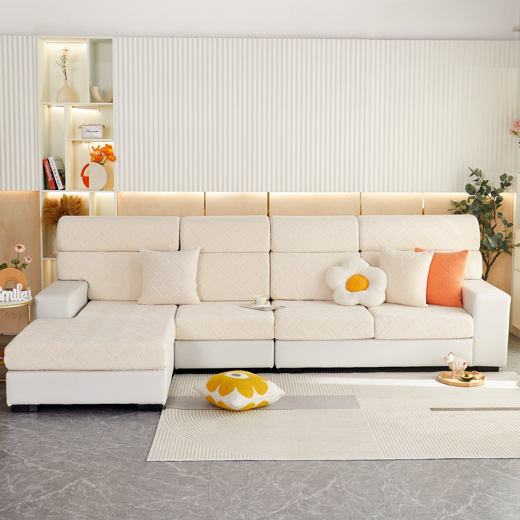Stretch Jacquard Fleece Settee Cushion Covers, Stylish Non Slip Couch Cushion Covers for Sectional Sofas - Ornate Home