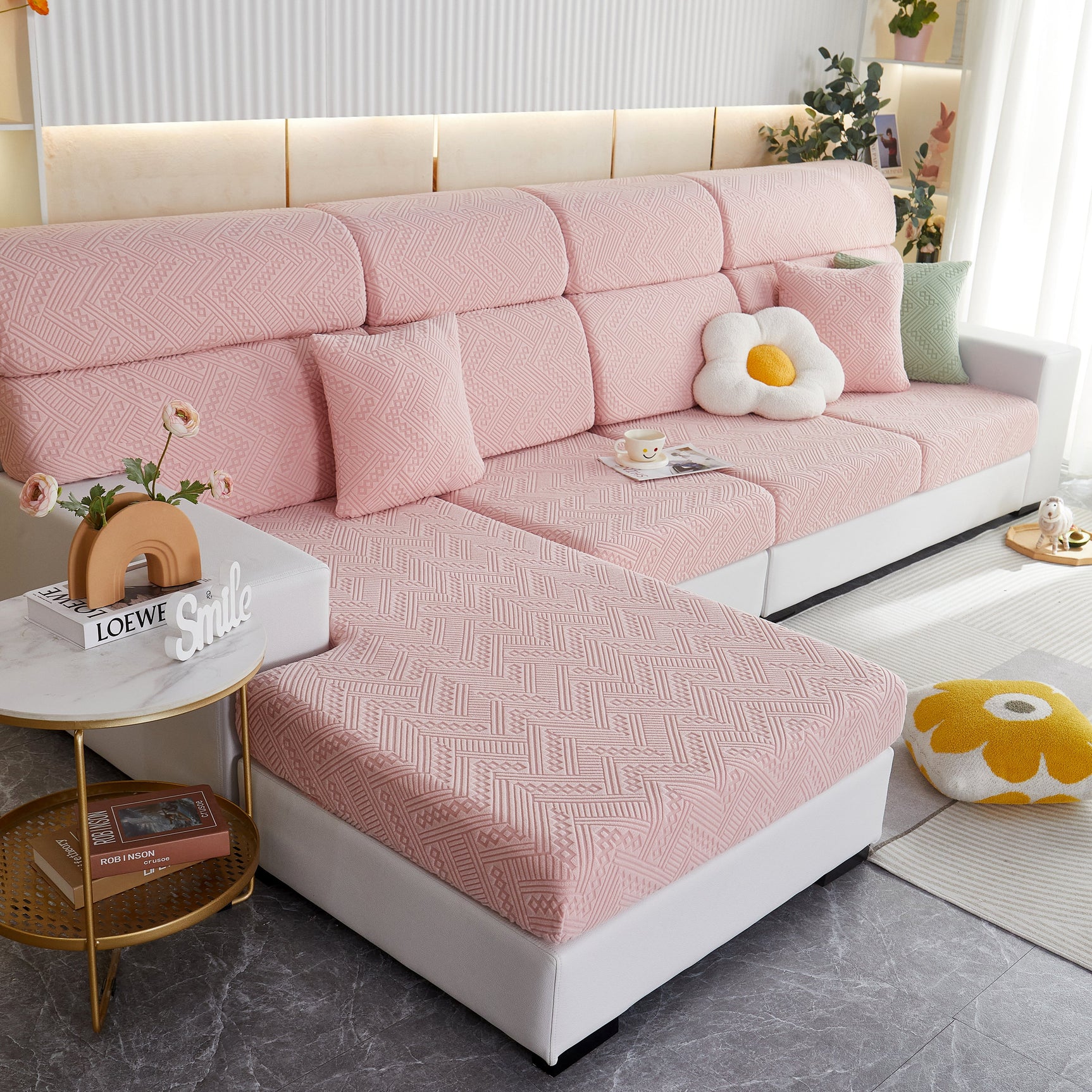 Stretch Jacquard Fleece Settee Cushion Covers, Stylish Non Slip Couch Cushion Covers for Sectional Sofas - Ornate Home