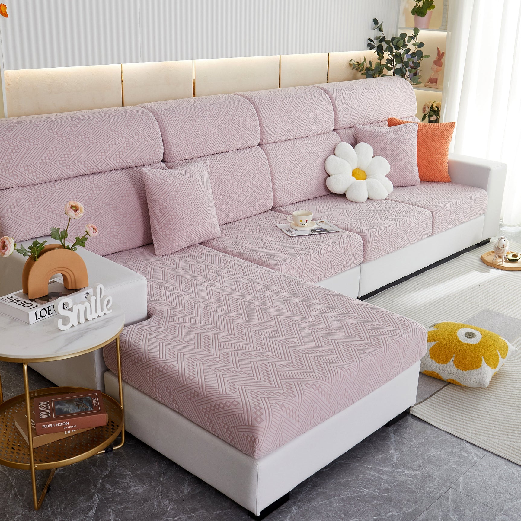 Stretch Jacquard Fleece Settee Cushion Covers, Stylish Non Slip Couch Cushion Covers for Sectional Sofas - Ornate Home