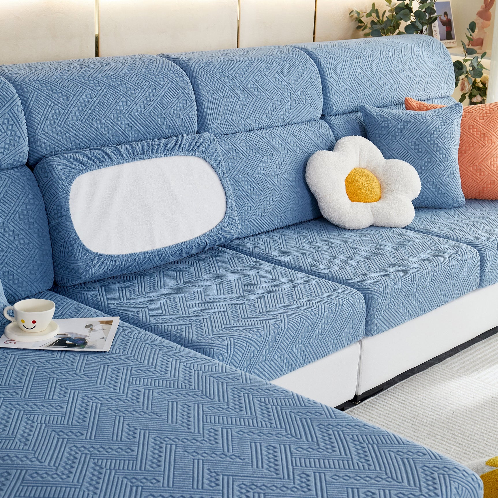 Stretch Jacquard Fleece Settee Cushion Covers, Stylish Non Slip Couch Cushion Covers for Sectional Sofas - Ornate Home