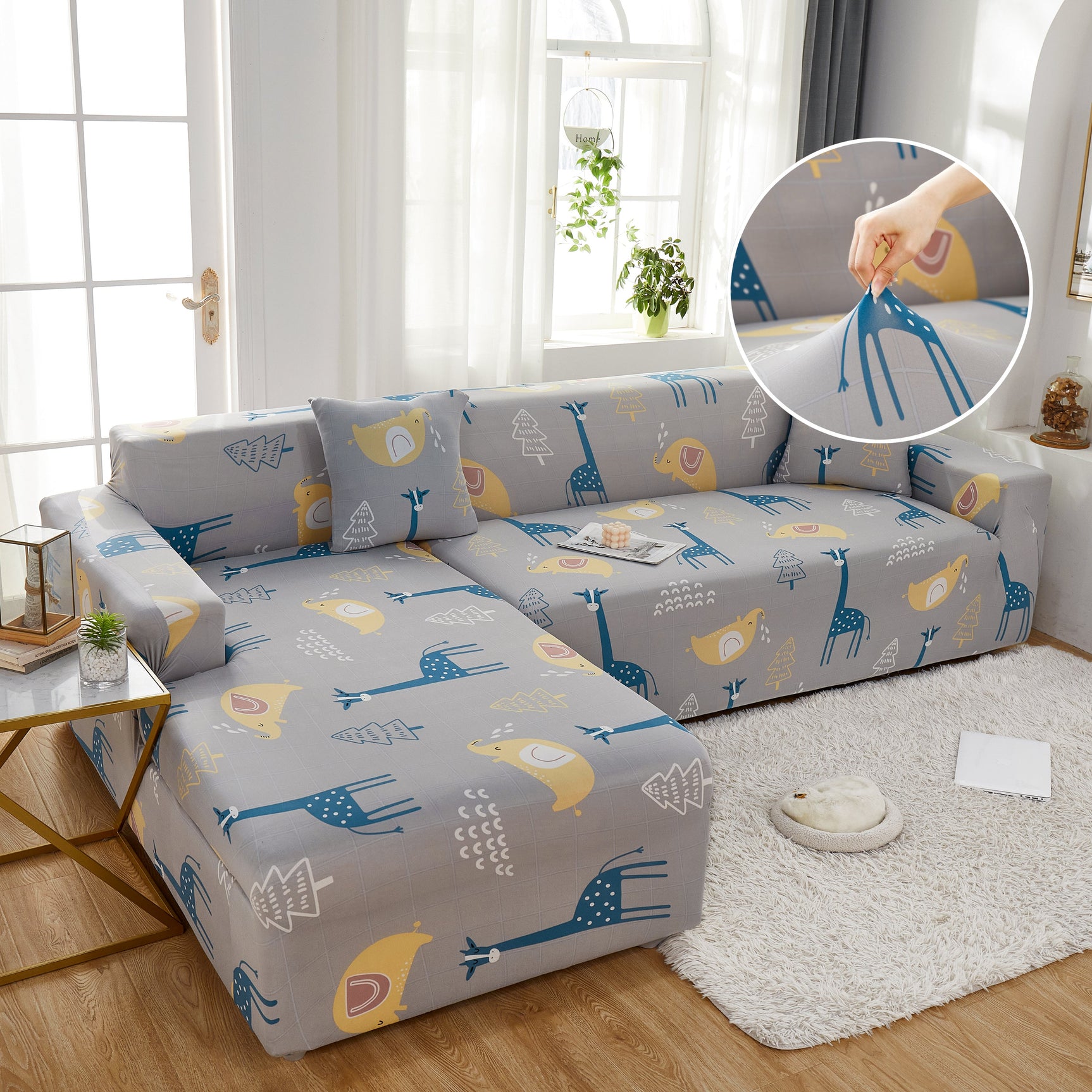 Stretch Slipcover for L Shape Sectional Sofa, Durable & Washable Furniture Protector with Elastic Bottom - Great for Pets & Kids - Ornate Home