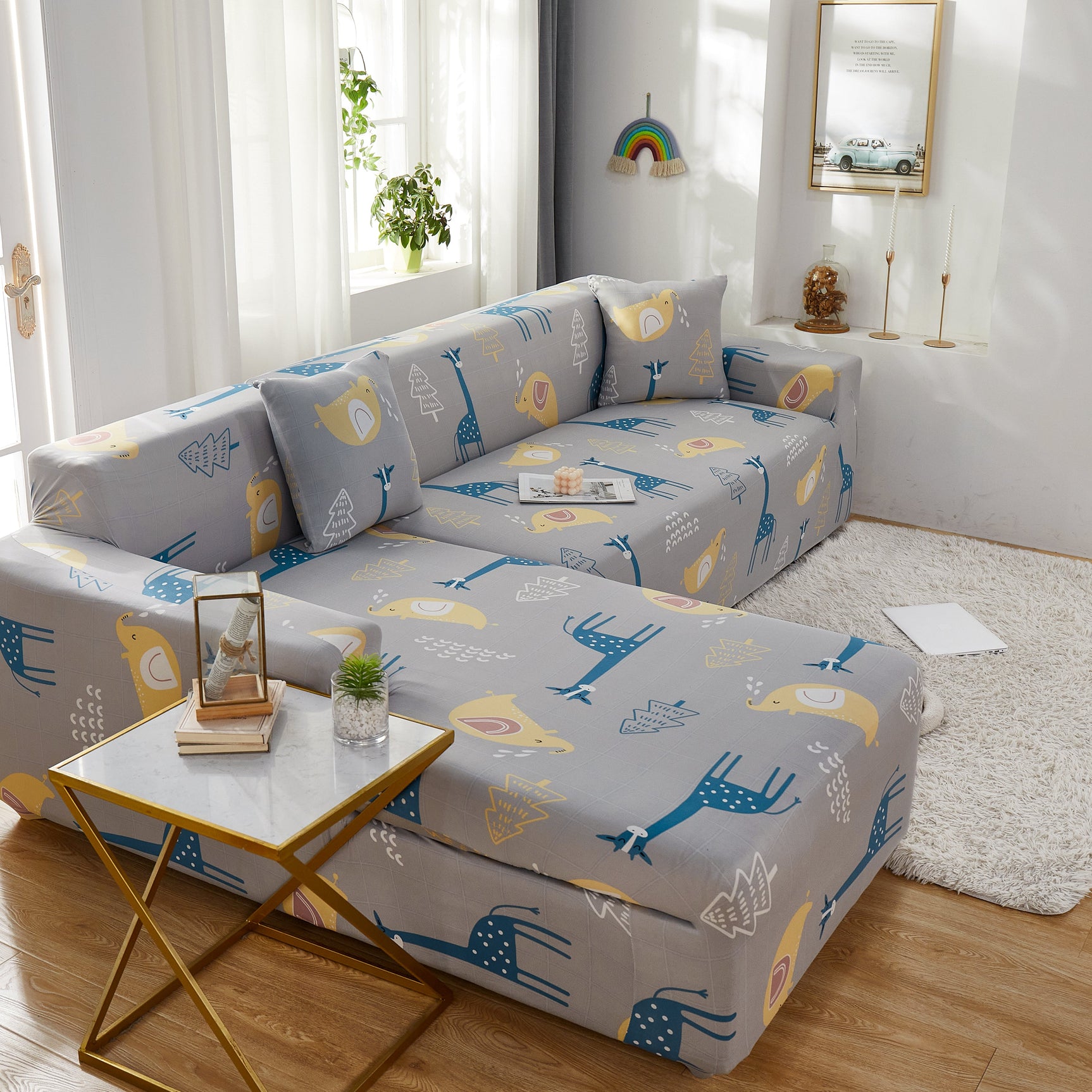 Stretch Slipcover for L Shape Sectional Sofa, Durable & Washable Furniture Protector with Elastic Bottom - Great for Pets & Kids - Ornate Home