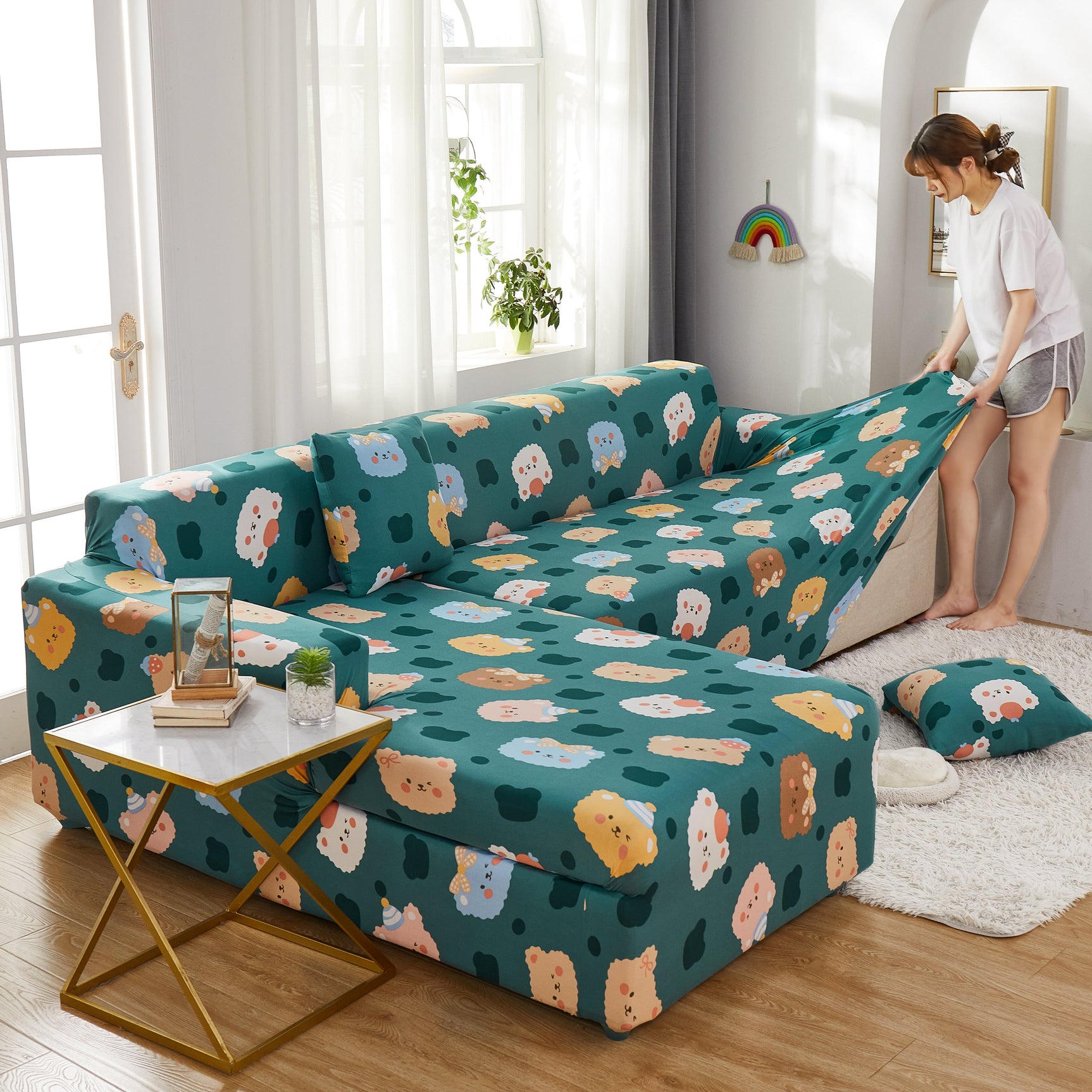 Stretch Sofa Covers for Sectional Couch, Washable Non Slip Slipcovers with Pillowcases - Ornate Home