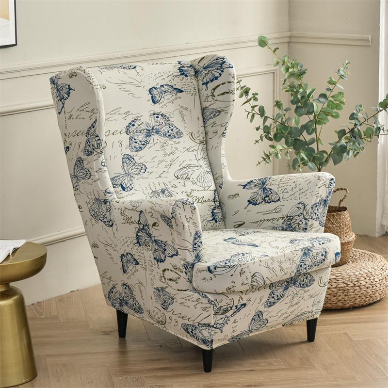 Stretch Spandex Nordic Floral Removable Wing Chair Cover, Relaxing Seat Covers Slipcovers for Armchairs - Ornate Home
