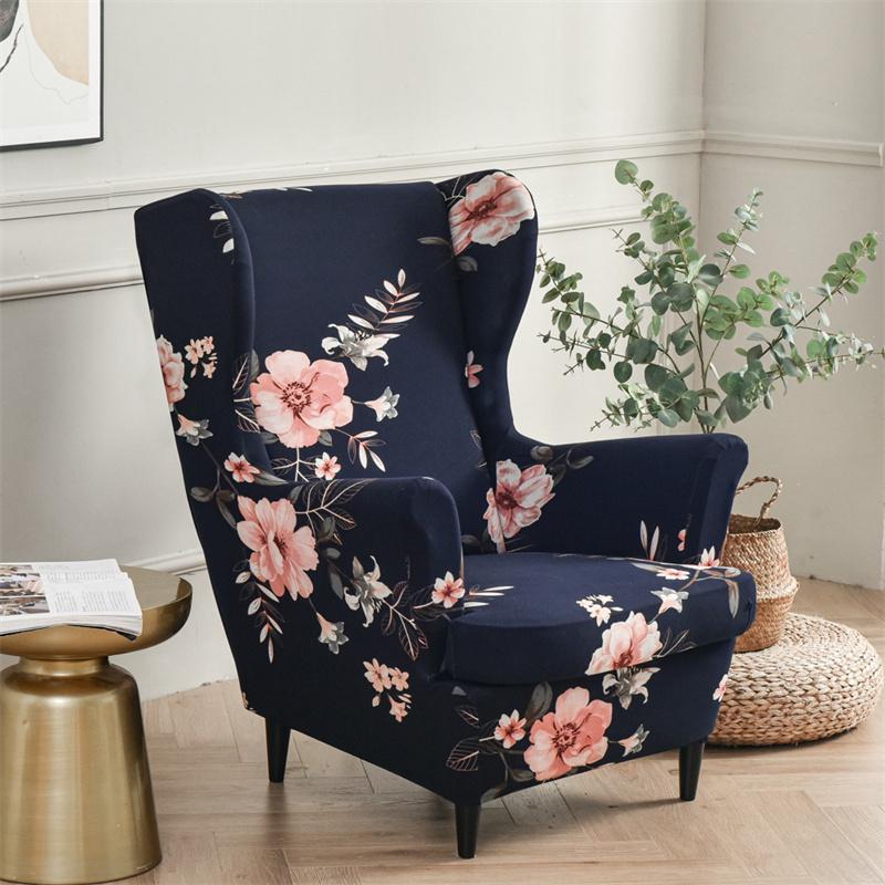 Stretch Spandex Nordic Floral Removable Wing Chair Cover, Relaxing Seat Covers Slipcovers for Armchairs - Ornate Home