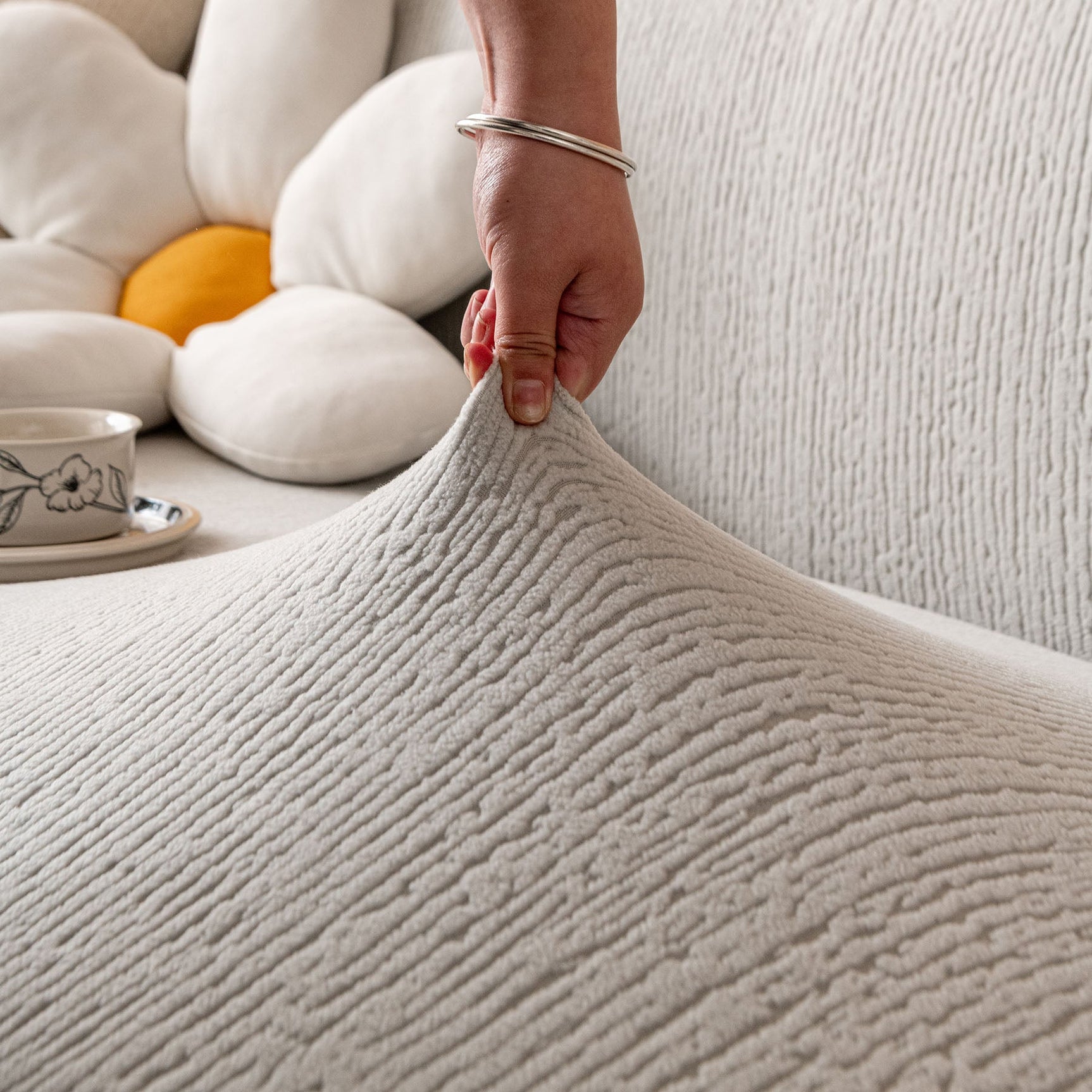 Stretch Textured Vertical Stripe Couch Slipcover, Soft Jacquard Elastic Sofa Cover - Ornate Home