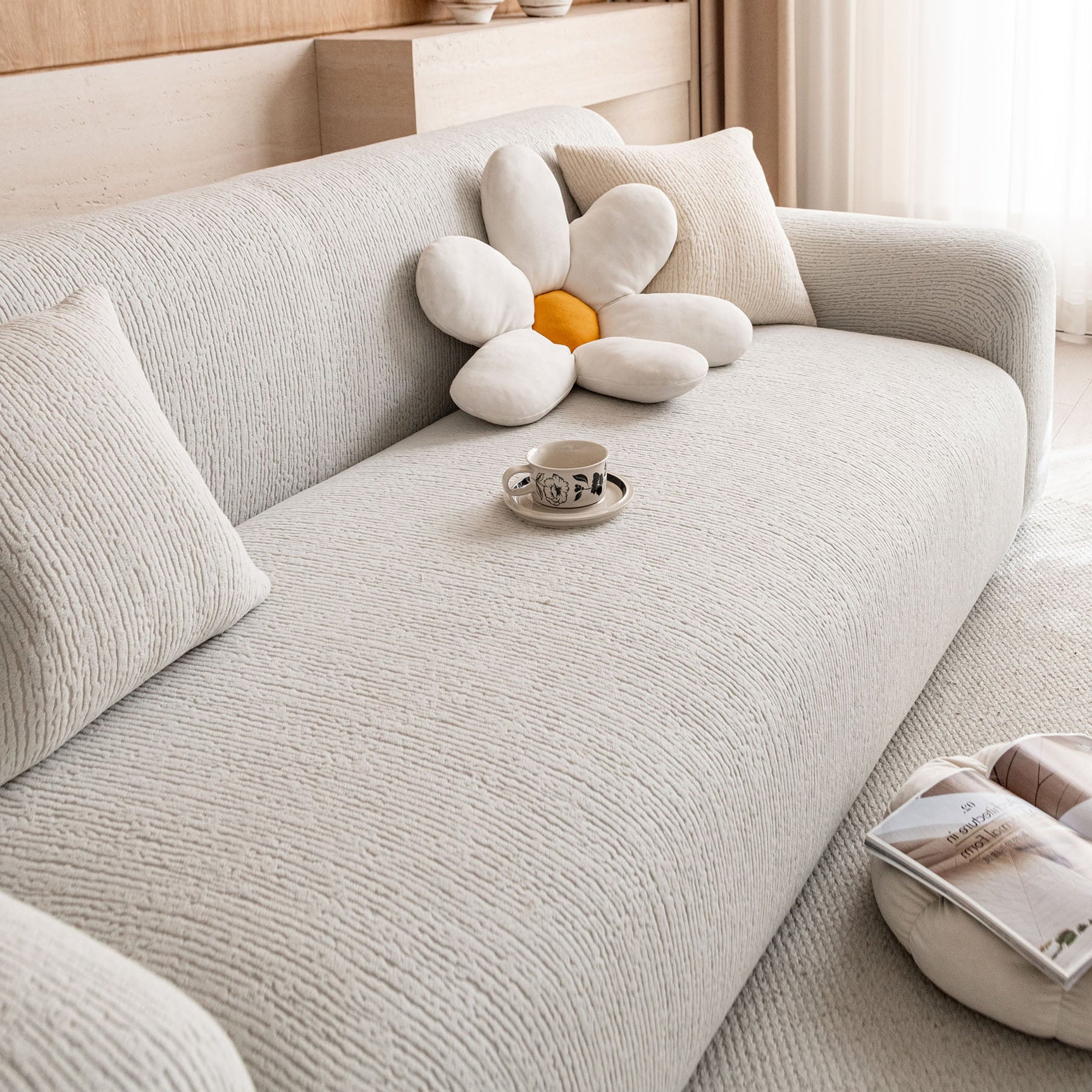 Stretch Textured Vertical Stripe Couch Slipcover, Soft Jacquard Elastic Sofa Cover - Ornate Home