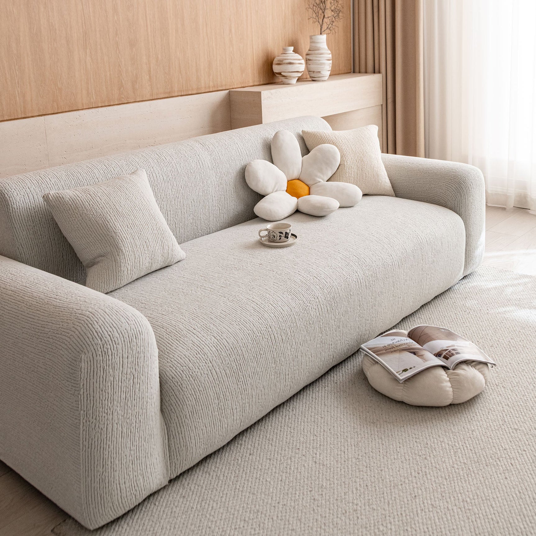 Stretch Textured Vertical Stripe Couch Slipcover, Soft Jacquard Elastic Sofa Cover - Ornate Home