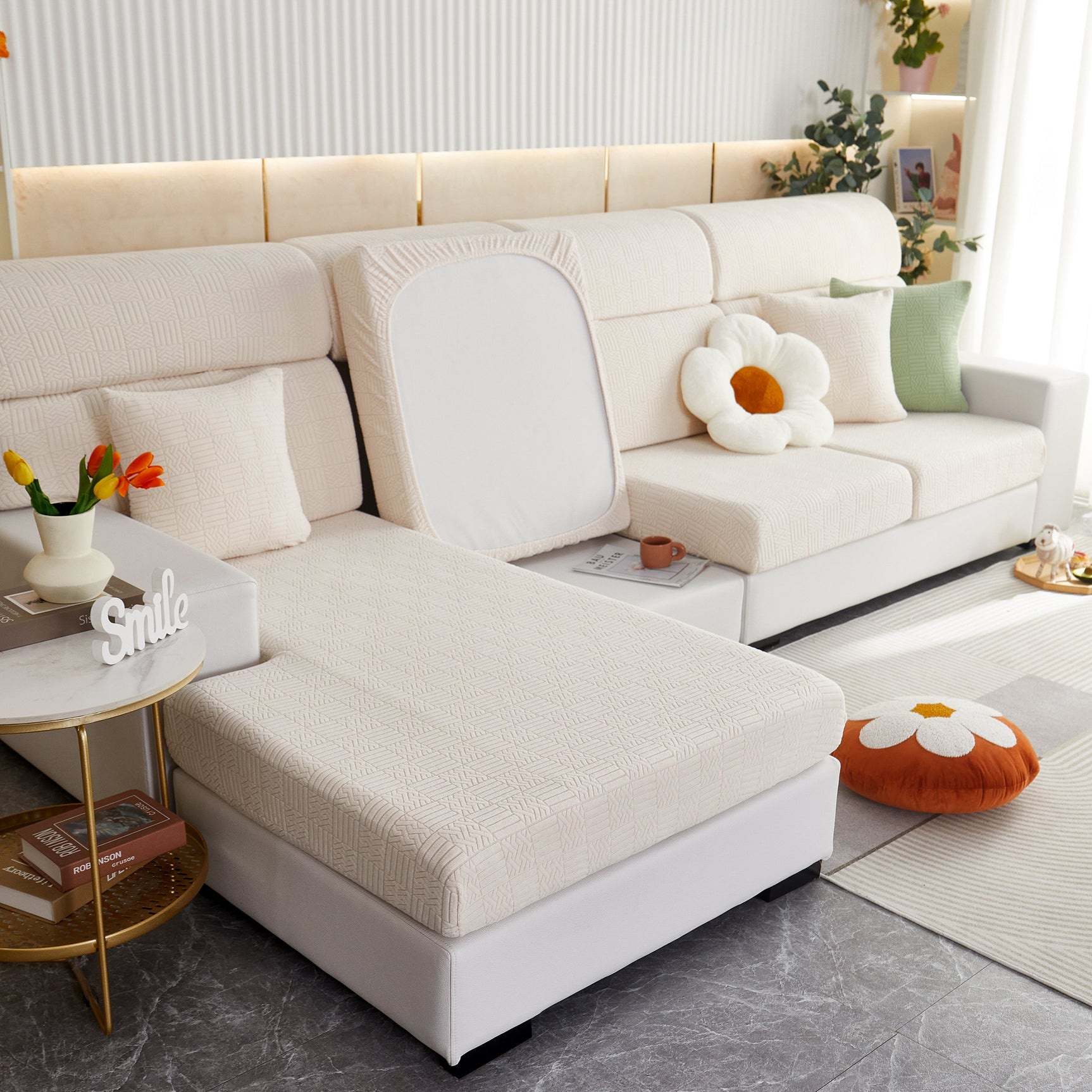 Stretchable Jacquard Fleece Sofa Cover Non-Slip Pet Furniture Protector Recliner and Cushion Slipcovers - Ornate Home