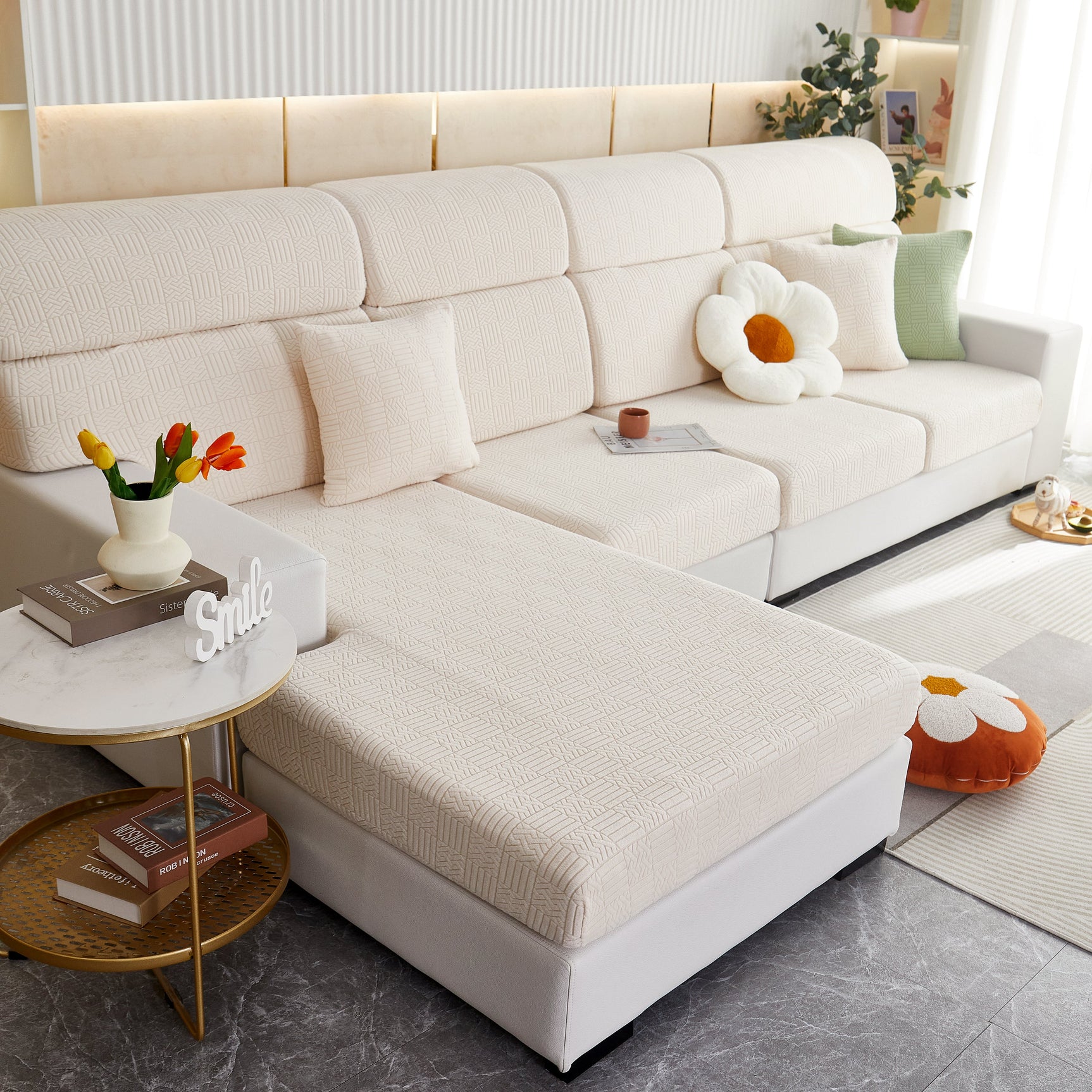 Stretchable Jacquard Fleece Sofa Cover Non-Slip Pet Furniture Protector Recliner and Cushion Slipcovers - Ornate Home