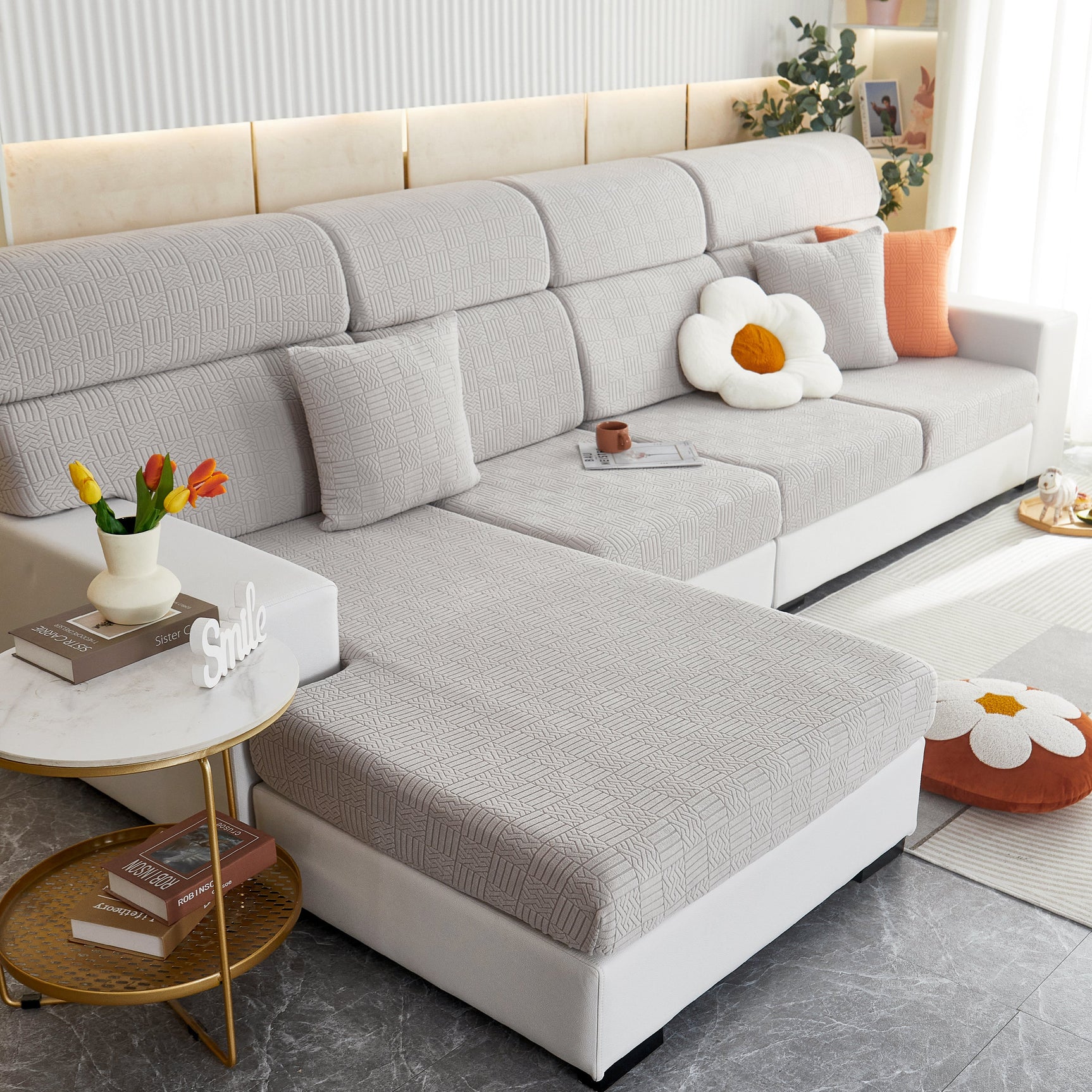 Stretchable Jacquard Fleece Sofa Cover Non-Slip Pet Furniture Protector Recliner and Cushion Slipcovers - Ornate Home