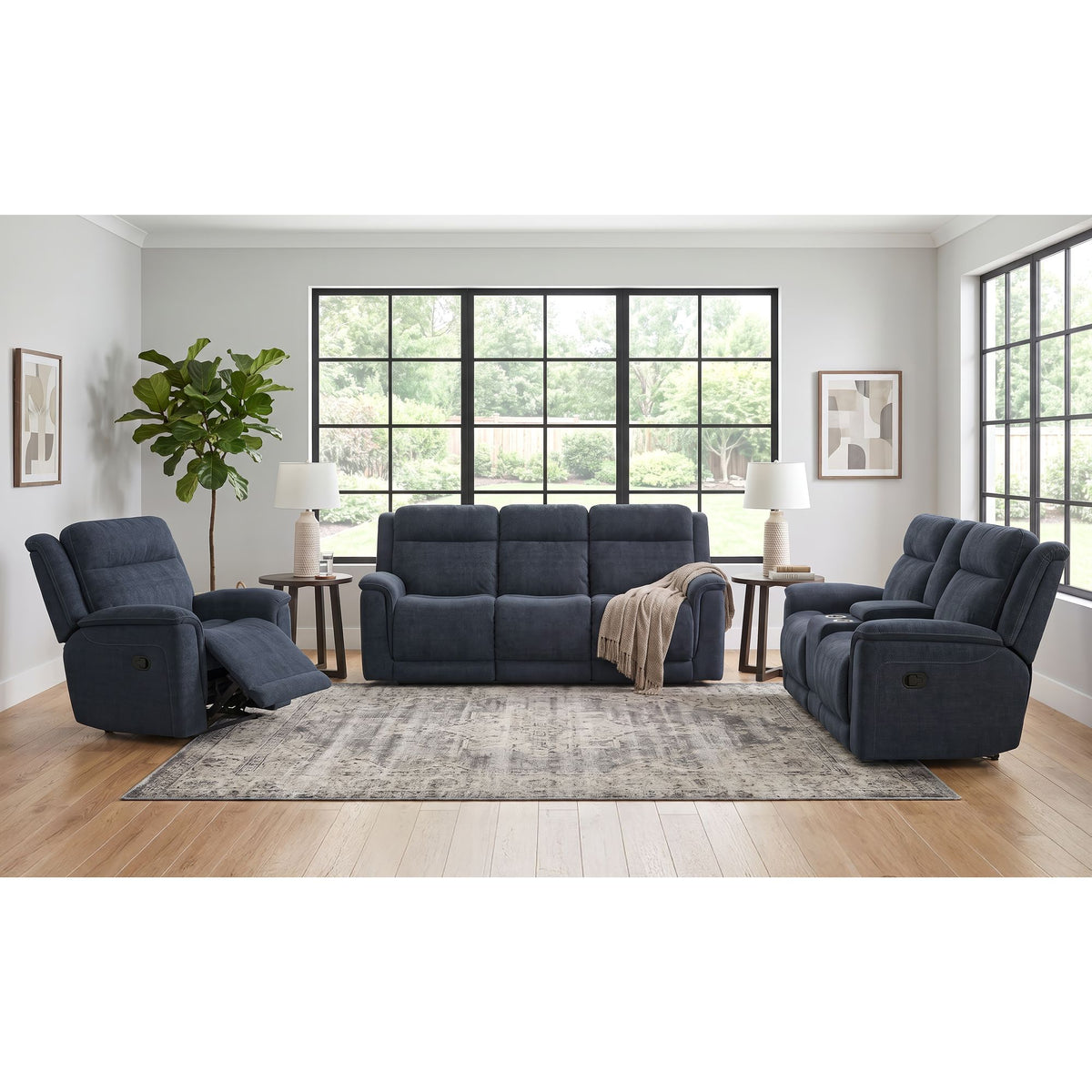 Striker Bristol Cobalt Loveseat with Console - Ornate Home