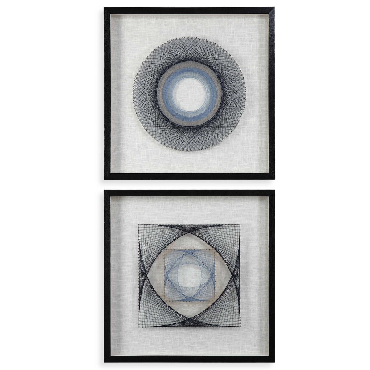 String Duet Black/Blue/White Geometric Art (Set of 2) - Ornate Home