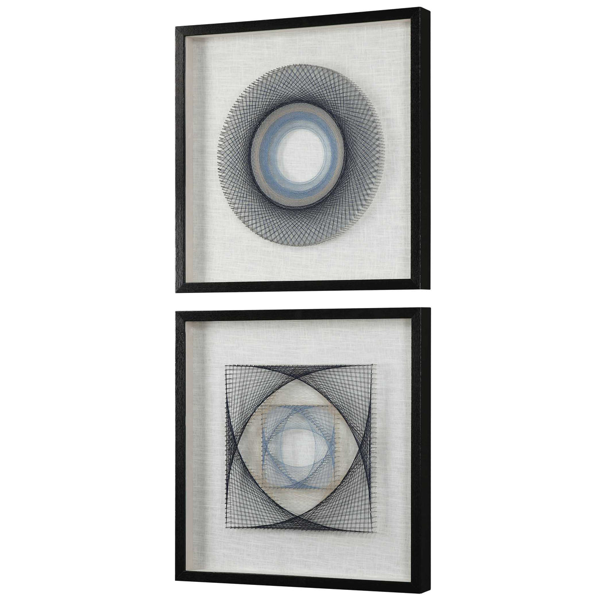 String Duet Black/Blue/White Geometric Art (Set of 2) - Ornate Home