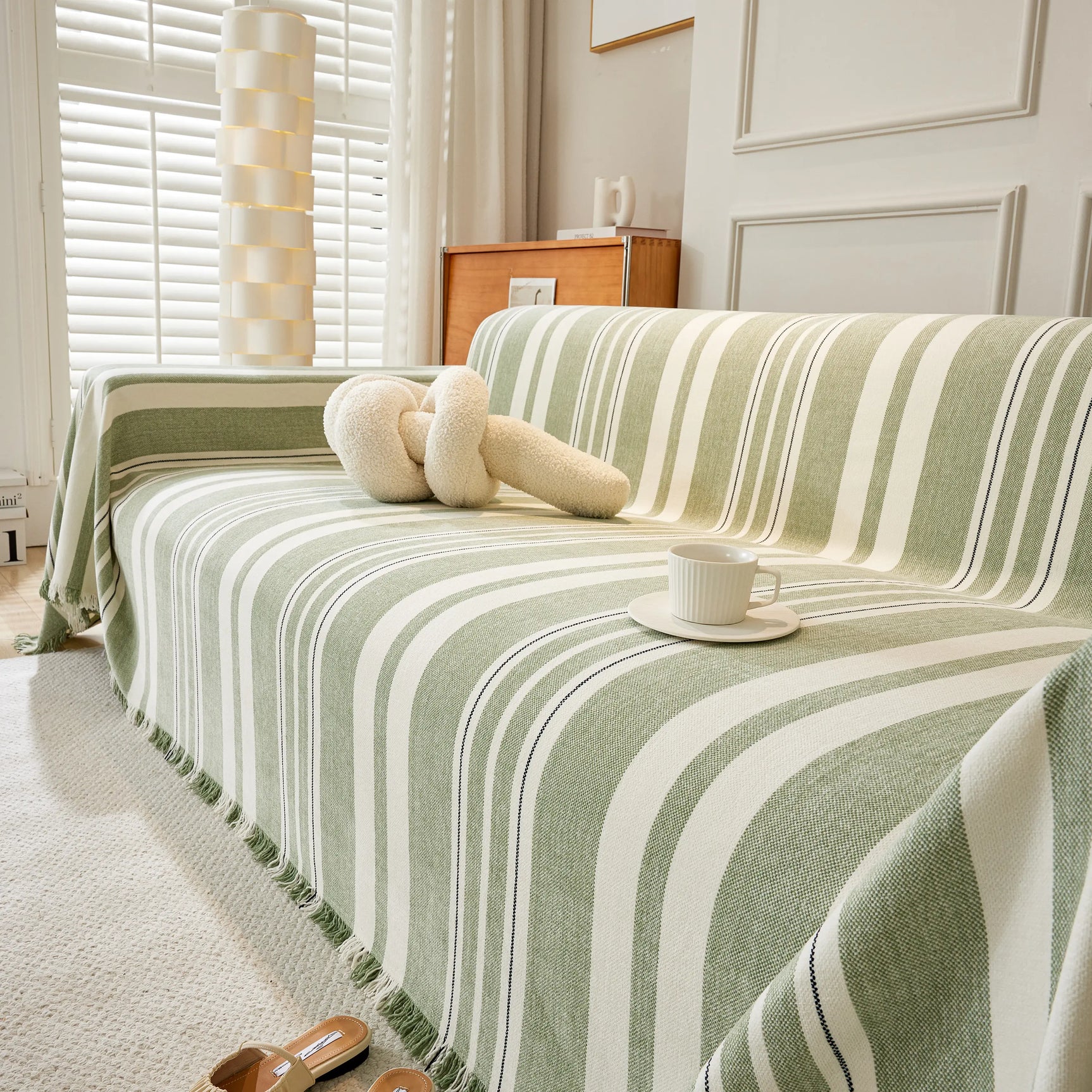 Striped Chenille Sofa Slipcover Throw, Soft Thick Washable Couch Cover Blanket - Ornate Home