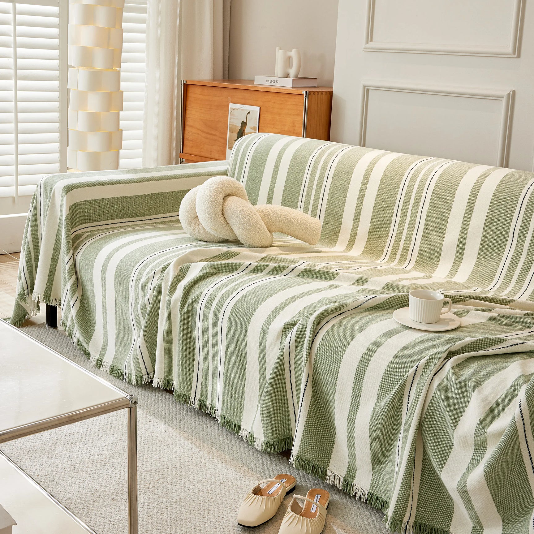 Striped Chenille Sofa Slipcover Throw, Soft Thick Washable Couch Cover Blanket - Ornate Home