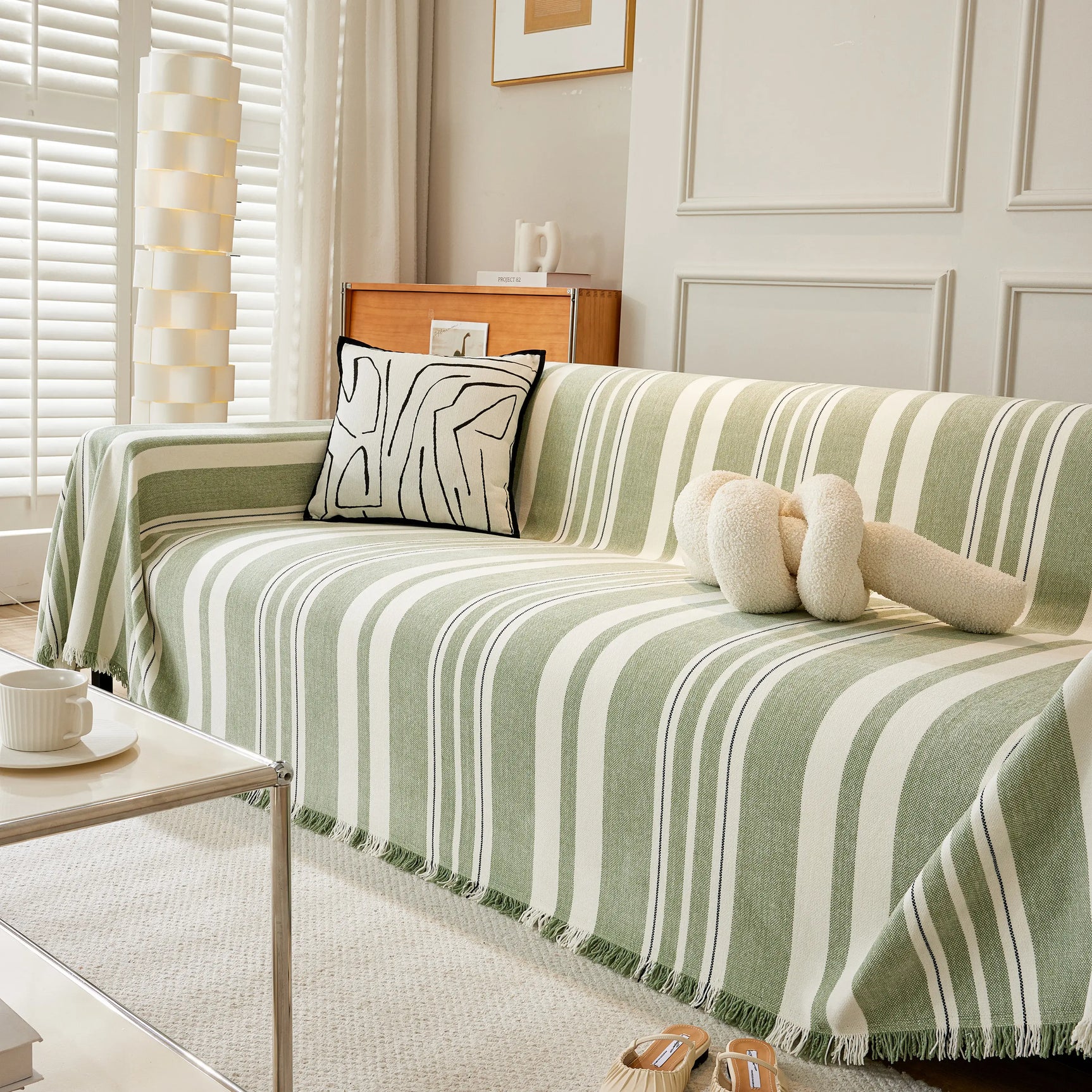 Striped Chenille Sofa Slipcover Throw, Soft Thick Washable Couch Cover Blanket - Ornate Home
